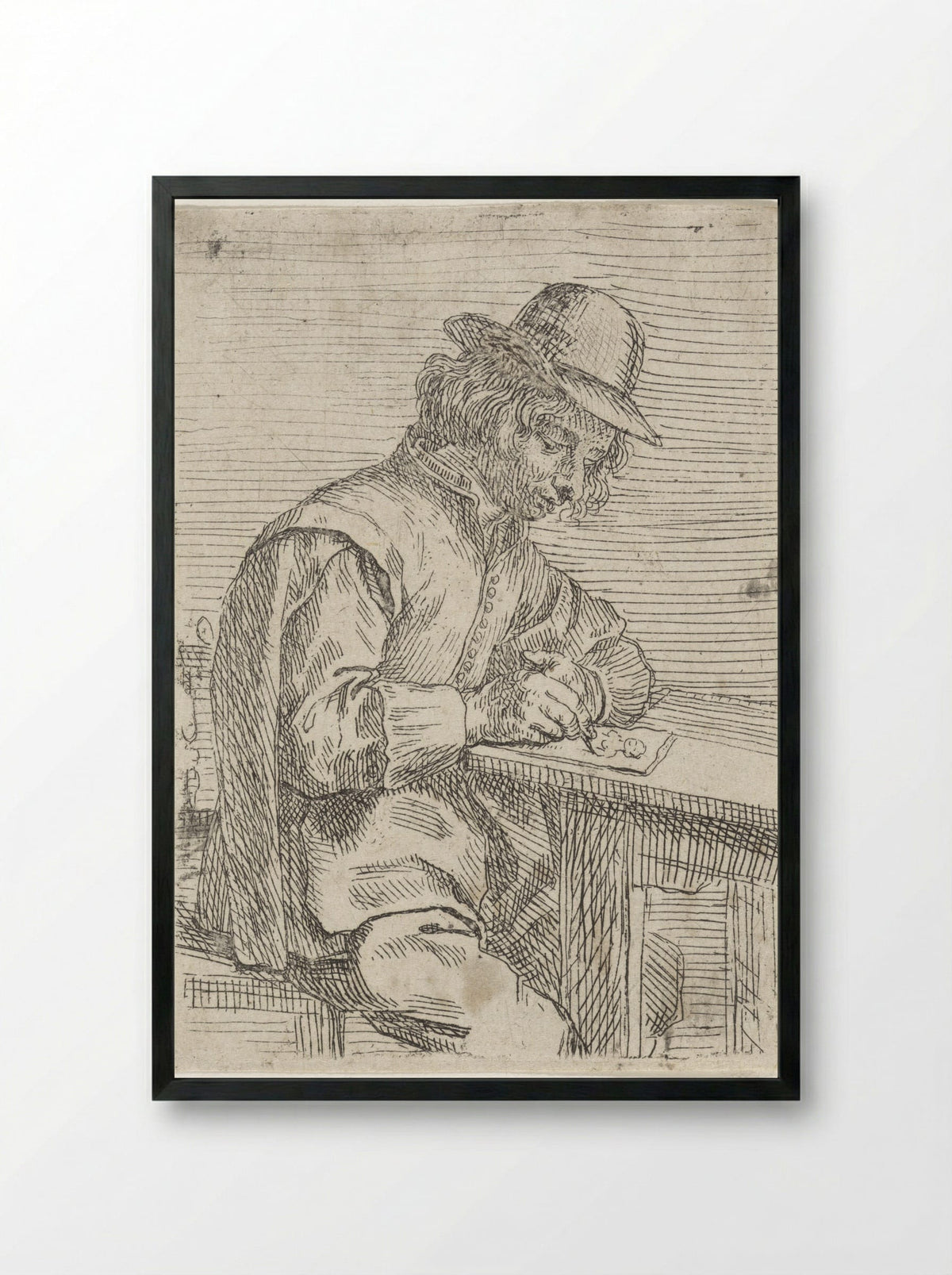 Tekenende man met hoed - Peeter Snijers - Framed Print Black