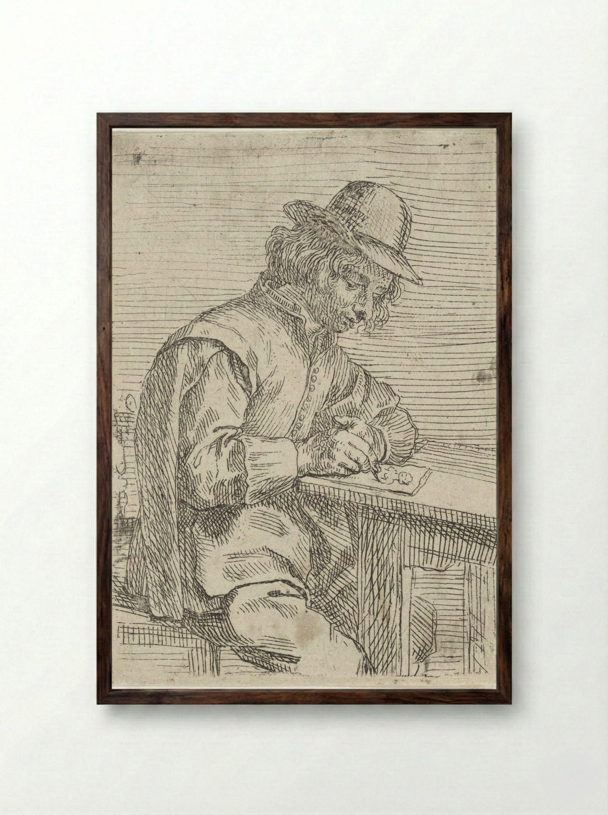Tekenende man met hoed - Peeter Snijers - Framed Print Dark Wood