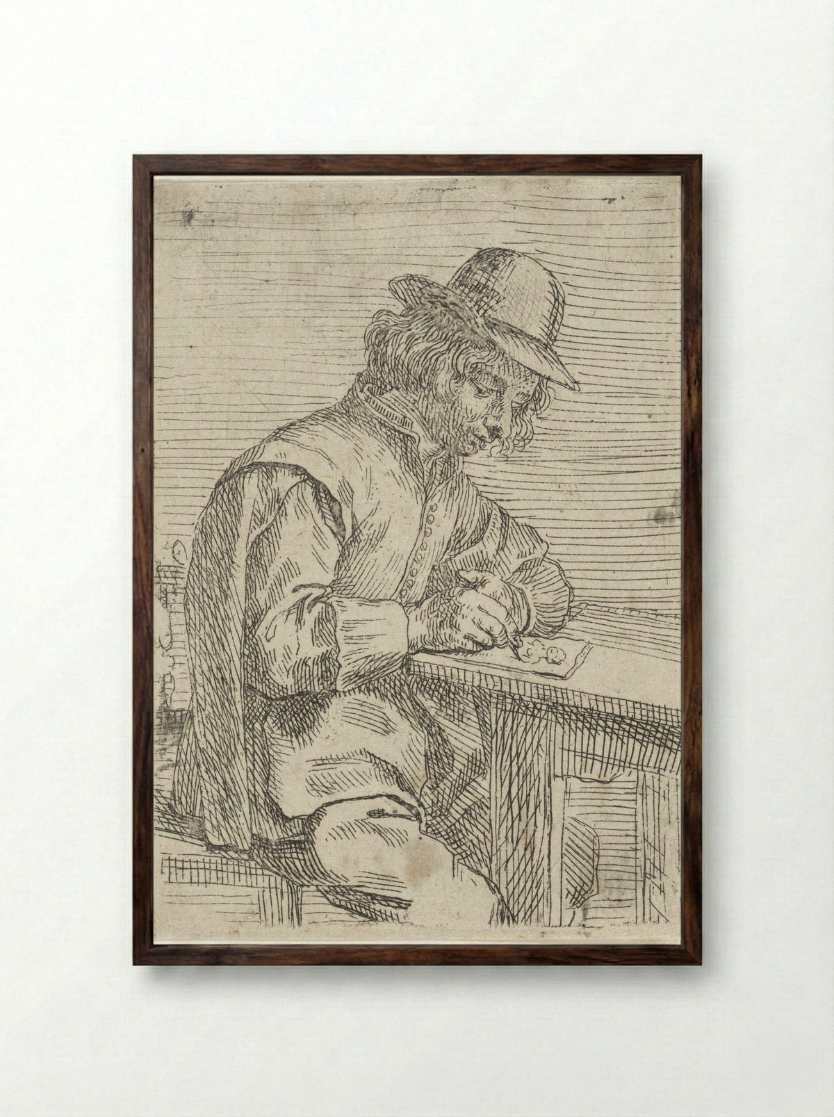 Tekenende man met hoed - Peeter Snijers - Framed Print Dark Wood