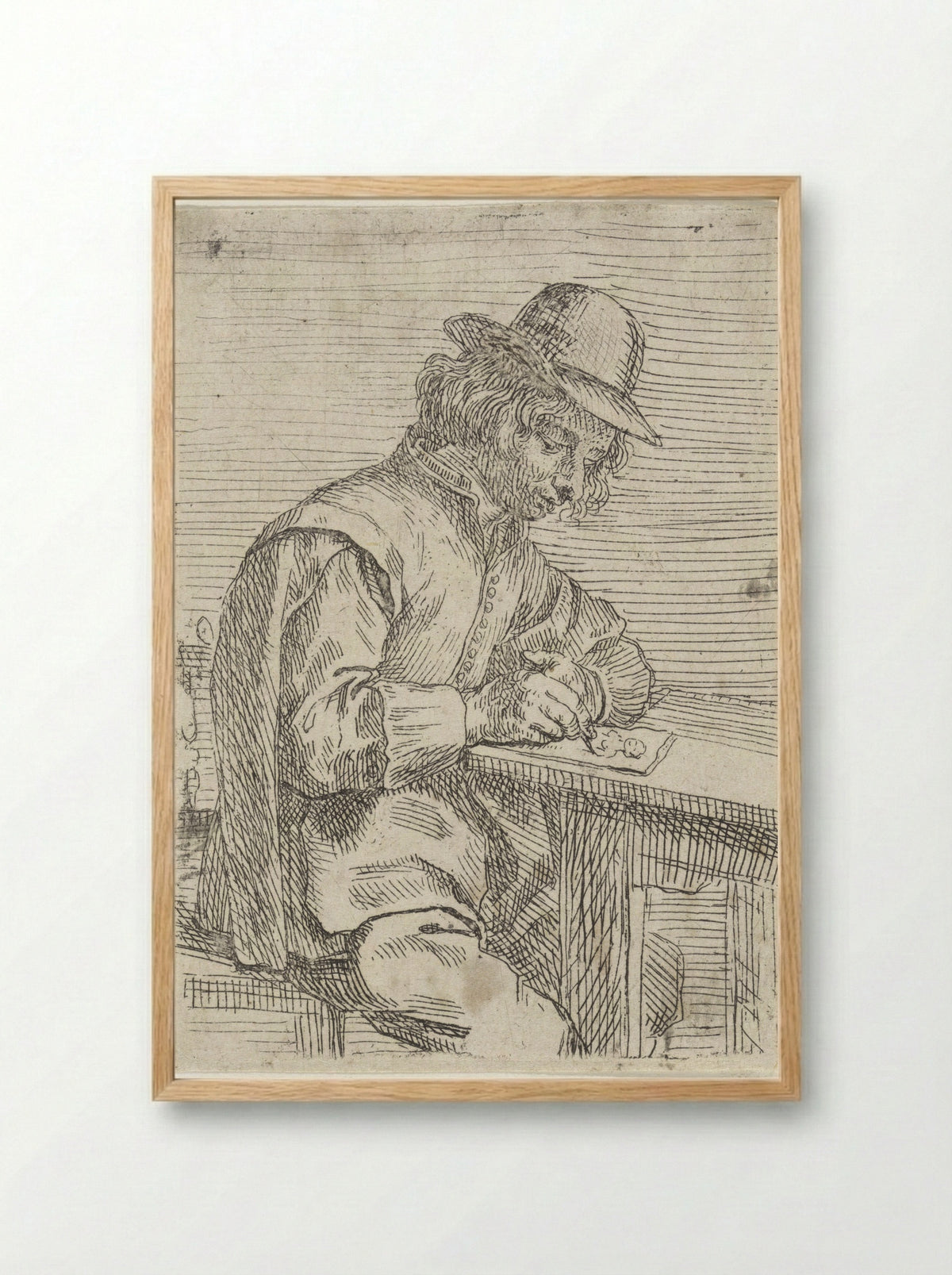 Tekenende man met hoed - Peeter Snijers - Framed Print Wood