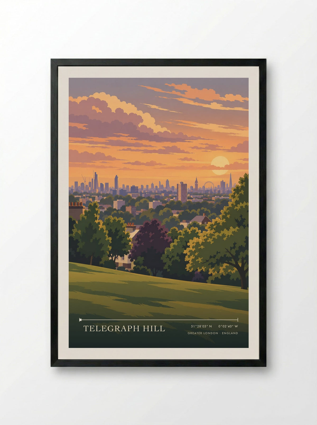 Telegraph Hill, Greater London | Travel Poster - Framed Print Black