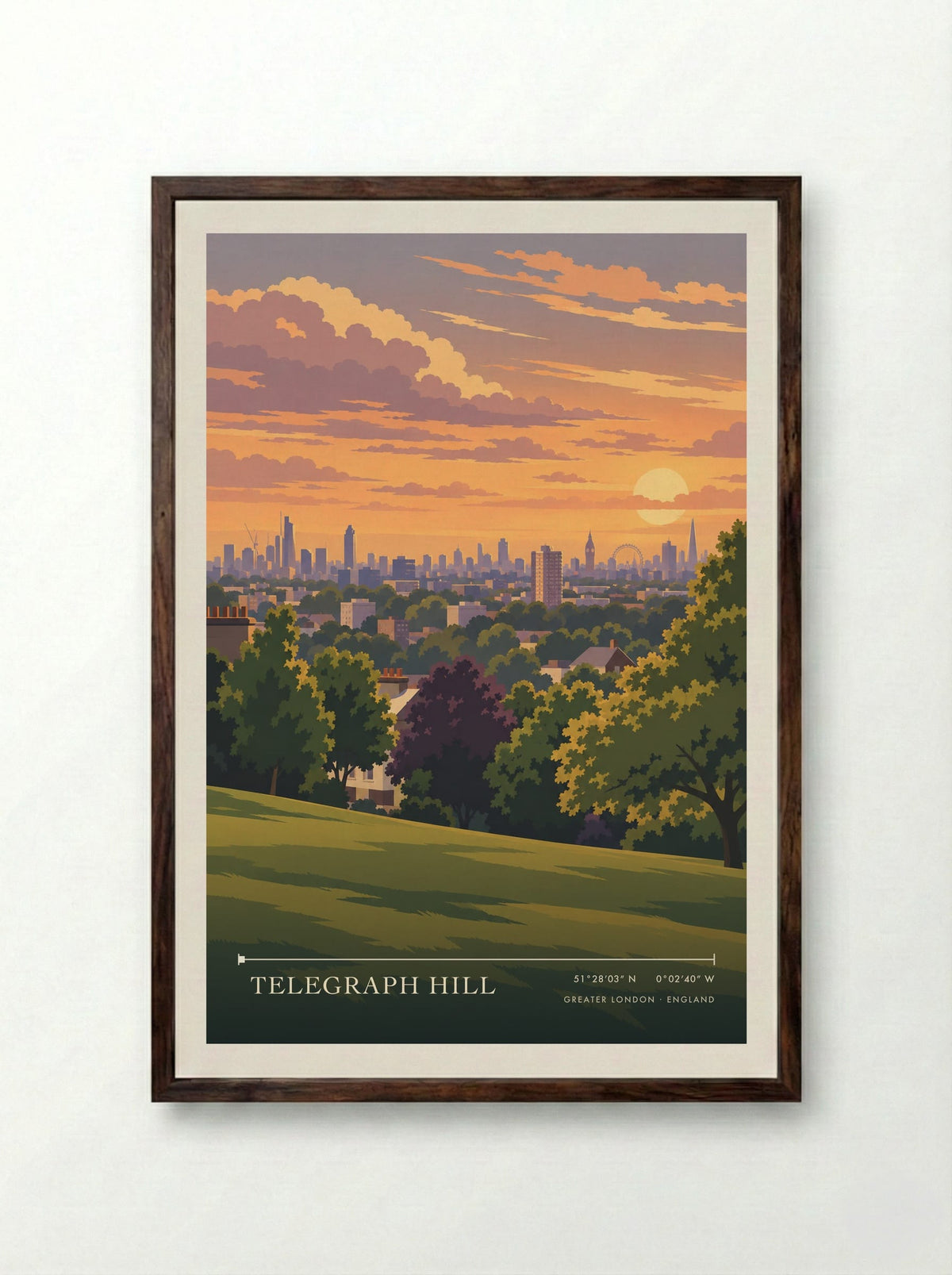 Telegraph Hill, Greater London | Travel Poster - Framed Print Dark Wood