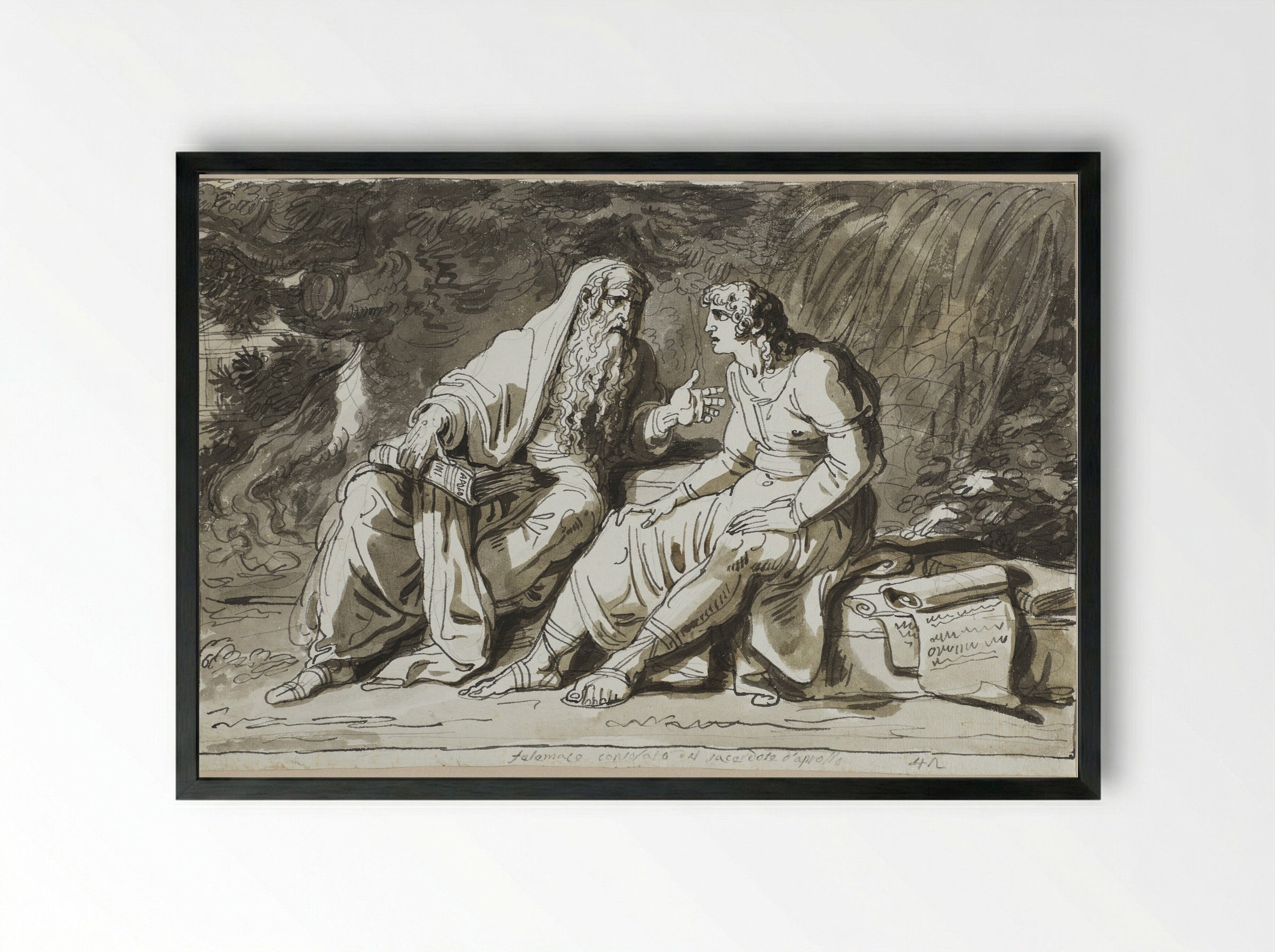Telemachus Consoled by Termosiris, High Priest of the Temple of Apollo - Felice Giani - Framed Print Black