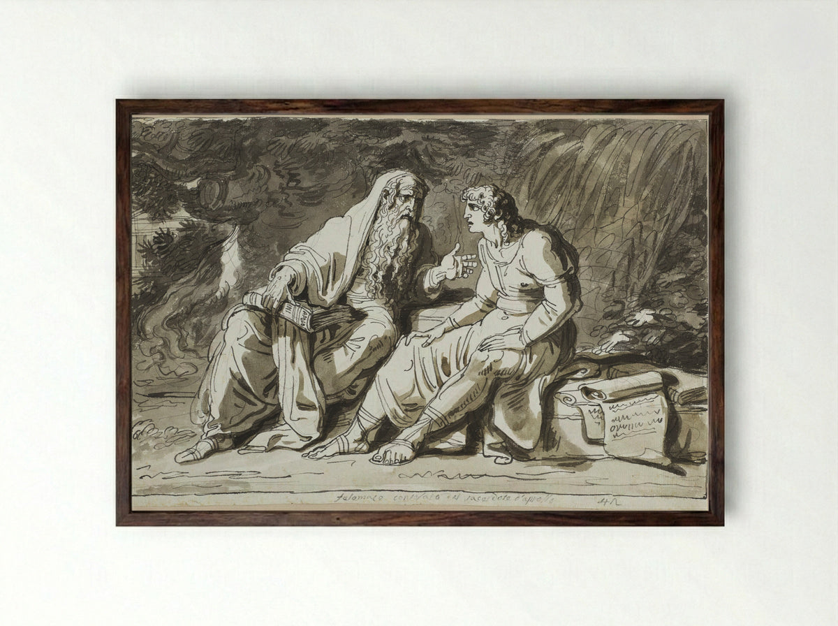Telemachus Consoled by Termosiris, High Priest of the Temple of Apollo - Felice Giani - Framed Print Dark Wood
