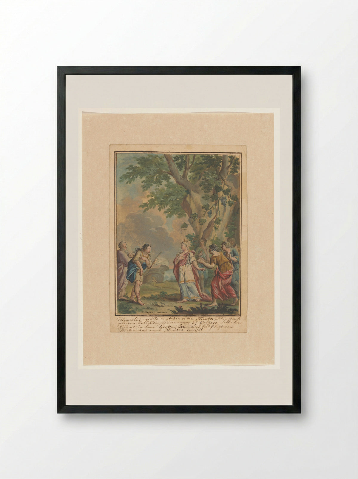 Telemachus and Mentor Arriving at the Grotto of Calypso - Rienk Keyert - Framed Print Black