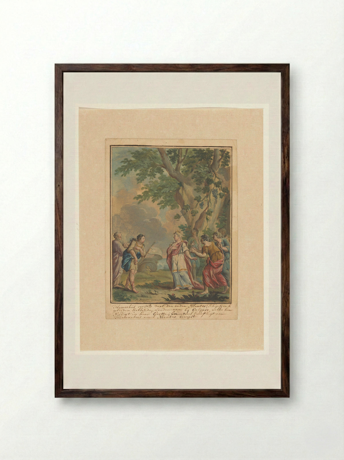 Telemachus and Mentor Arriving at the Grotto of Calypso - Rienk Keyert - Framed Print Dark Wood
