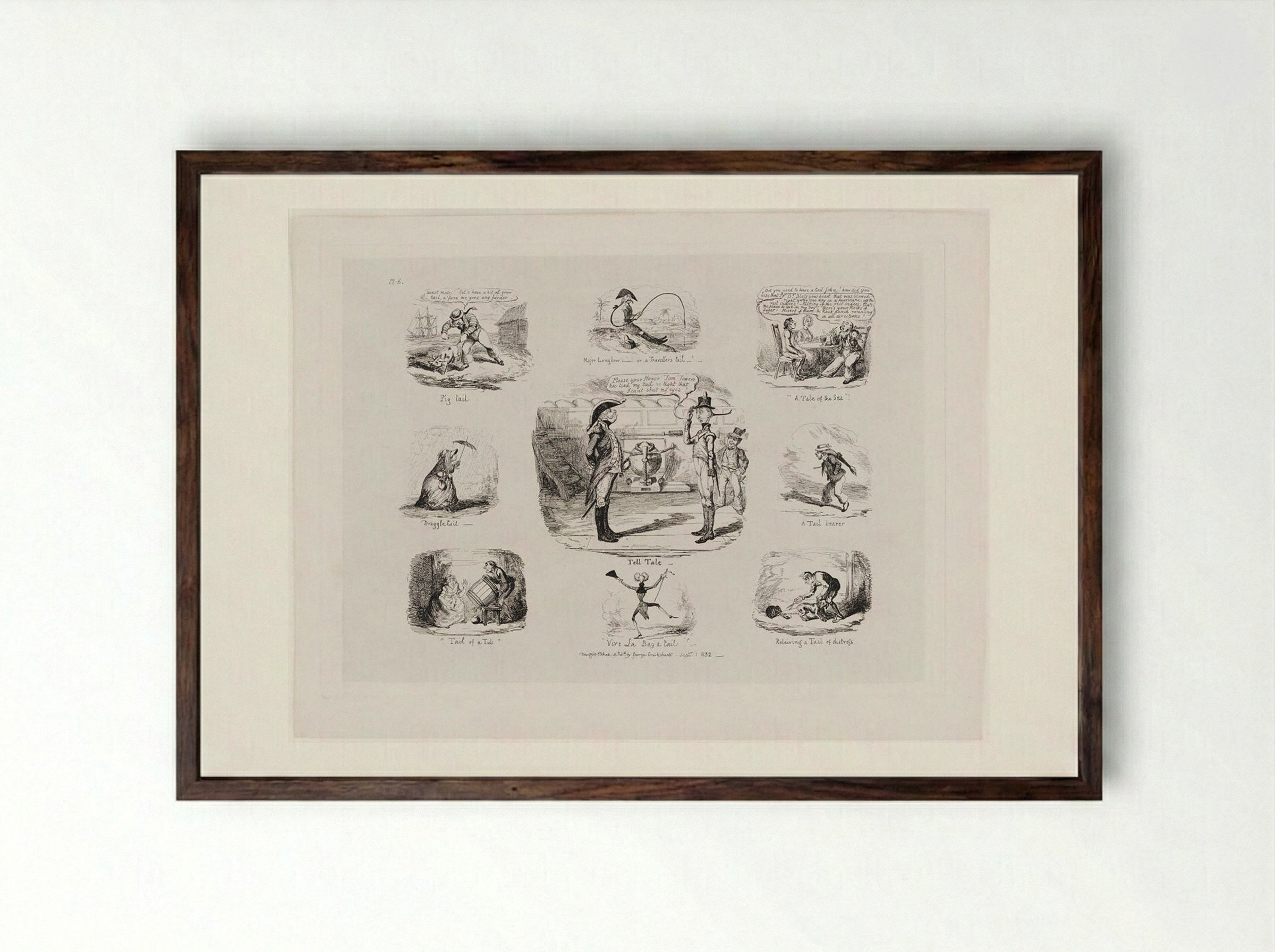 Tell Tale - George Cruikshank - Framed Print Dark Wood