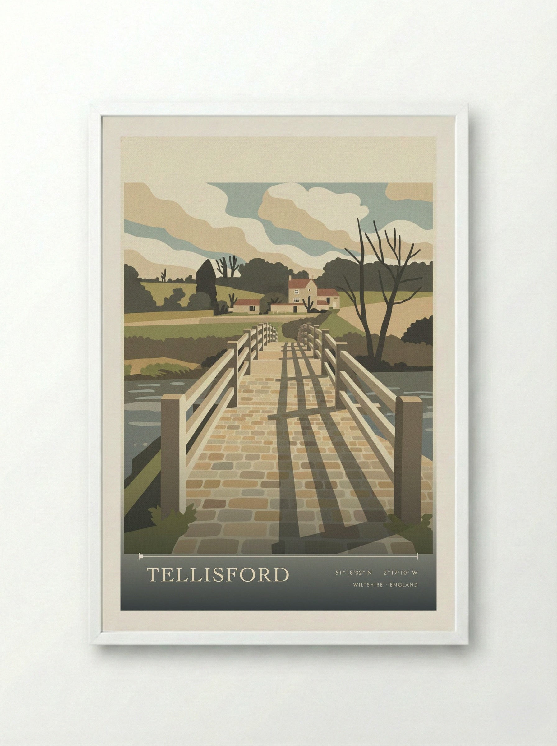 Tellisford Wiltshire England Travel Poster - Framed Print White