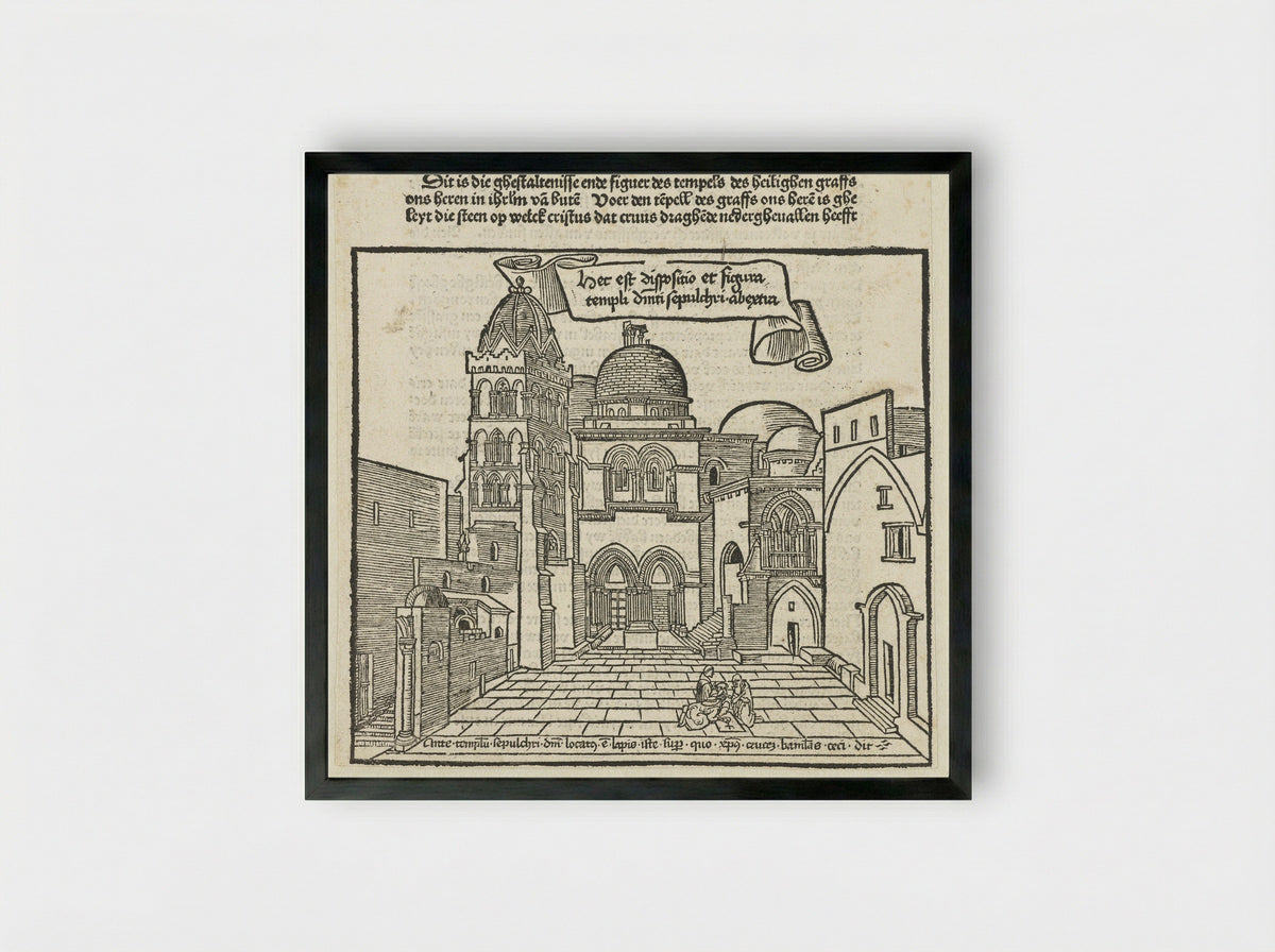 Tempel met graf van Christus in Jerusalem - Erhard Reuwich - Framed Print Black