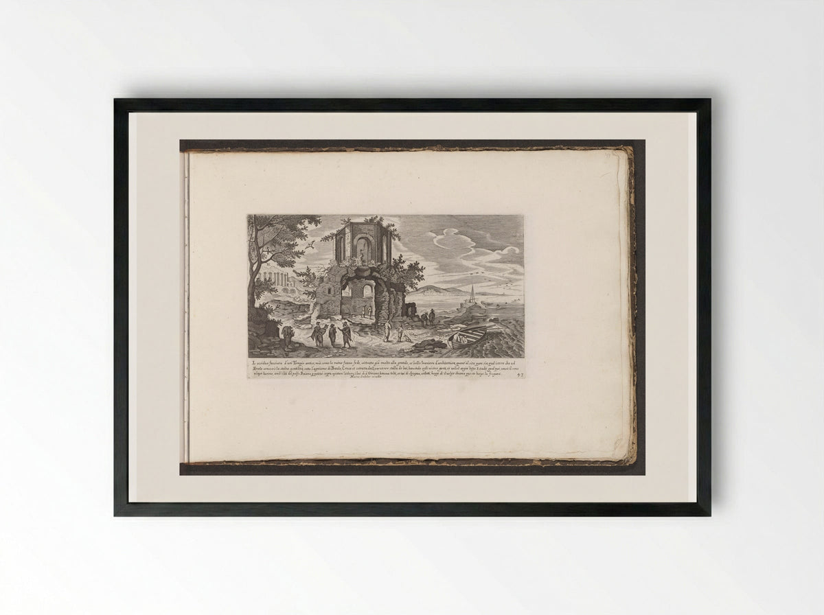 Tempel van Venus of Diana bij Baia - Giovanni Giacomo de' Rossi - Framed Print Black
