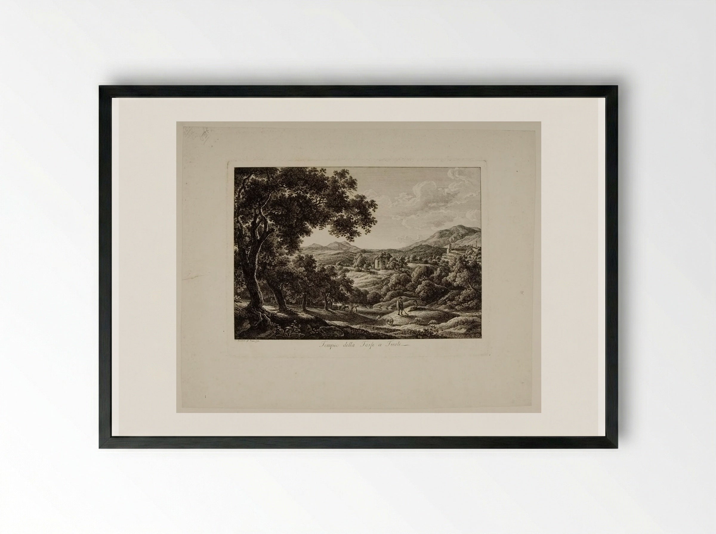 Tempio della Tosse a Tivoli - Johann Christian Reinhart - Framed Print Black