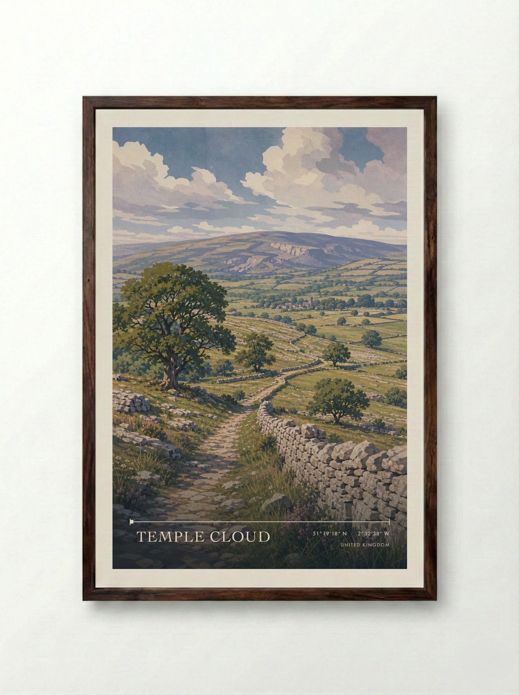 Temple Cloud United Kingdom Travel Poster - Framed Print Dark Wood