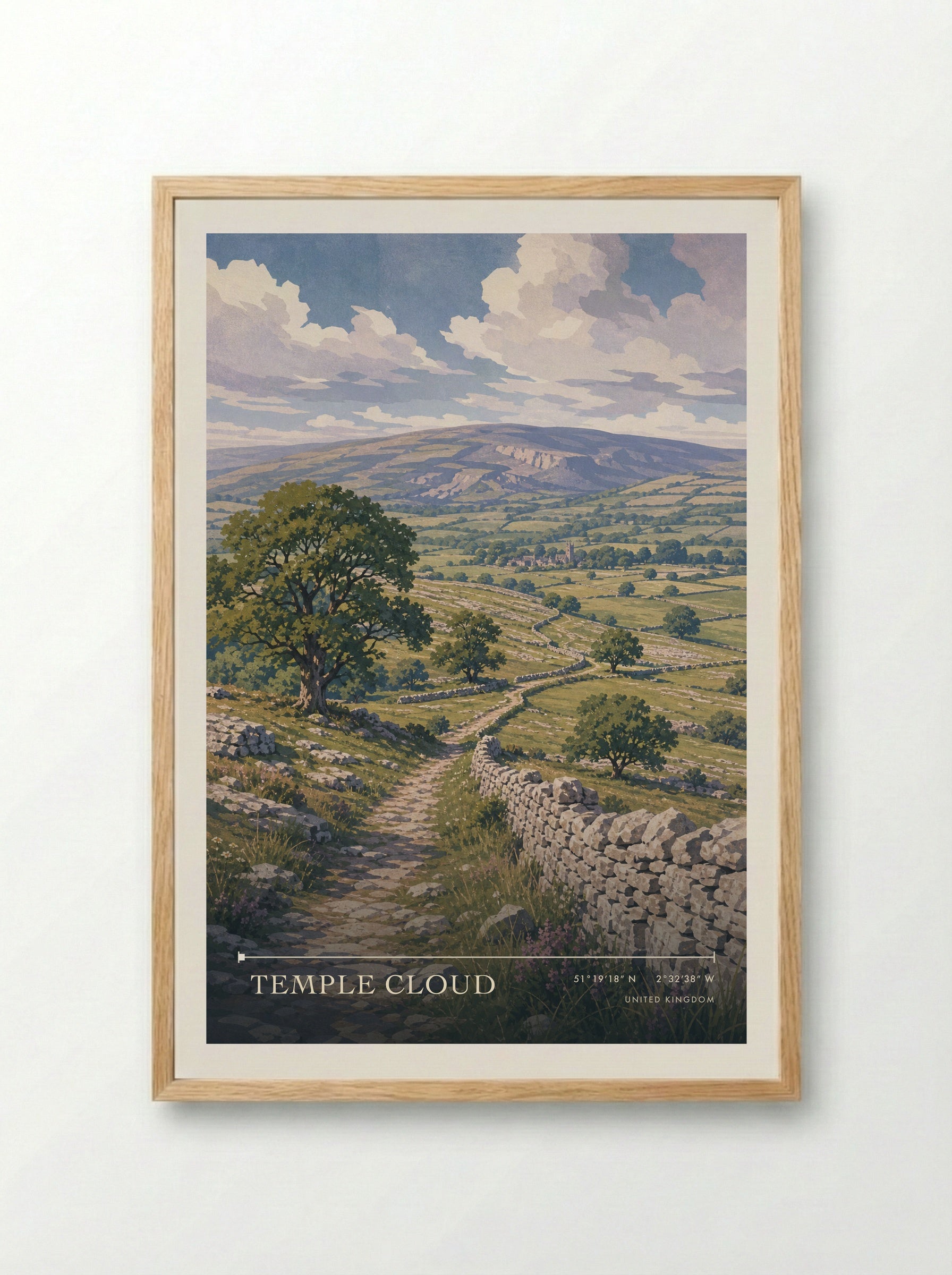 Temple Cloud United Kingdom Travel Poster - Framed Print Wood