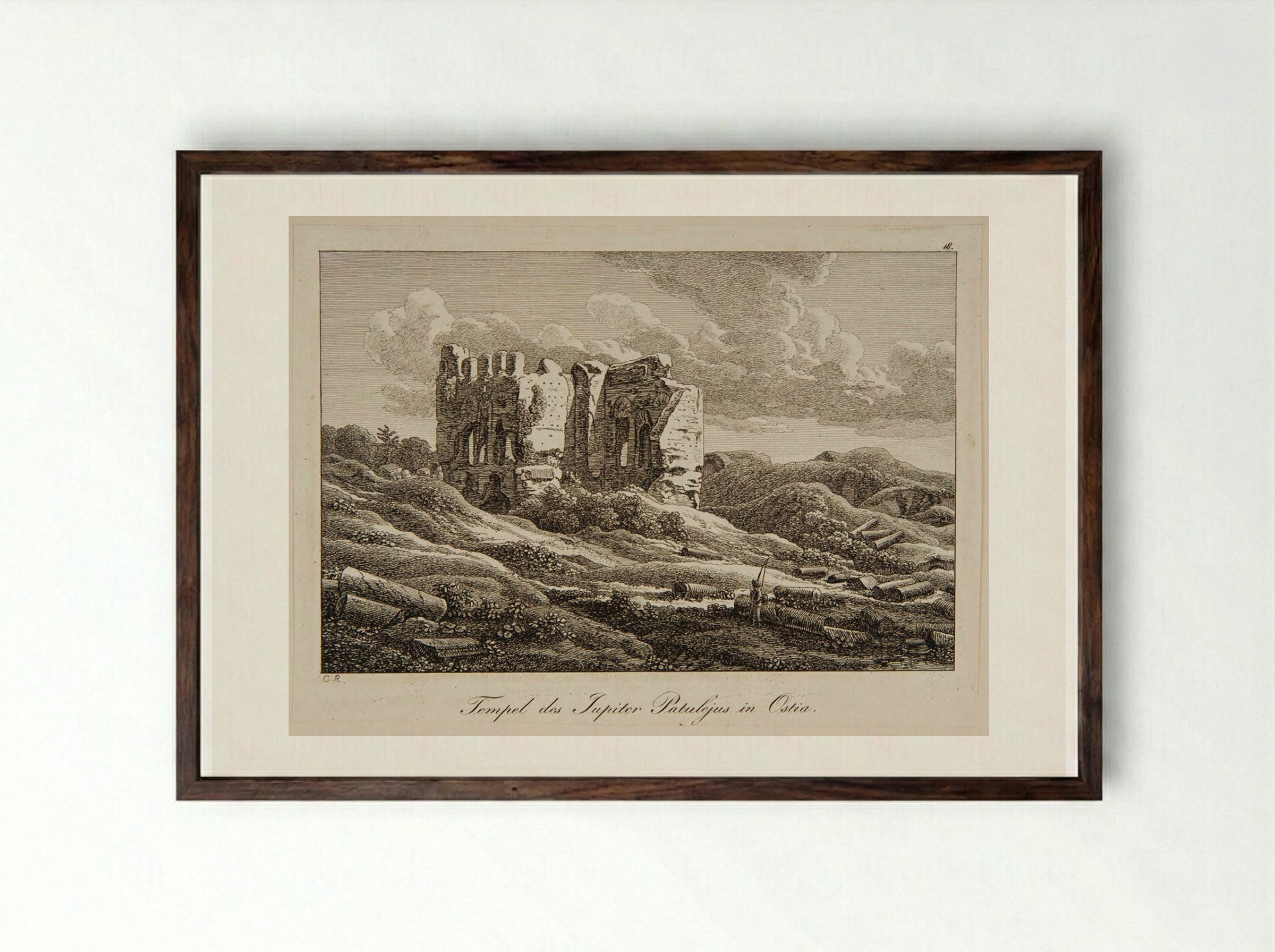 Temple of Jupiter Patulejus in Ostia - Johann Christian Reinhart - Framed Print Dark Wood