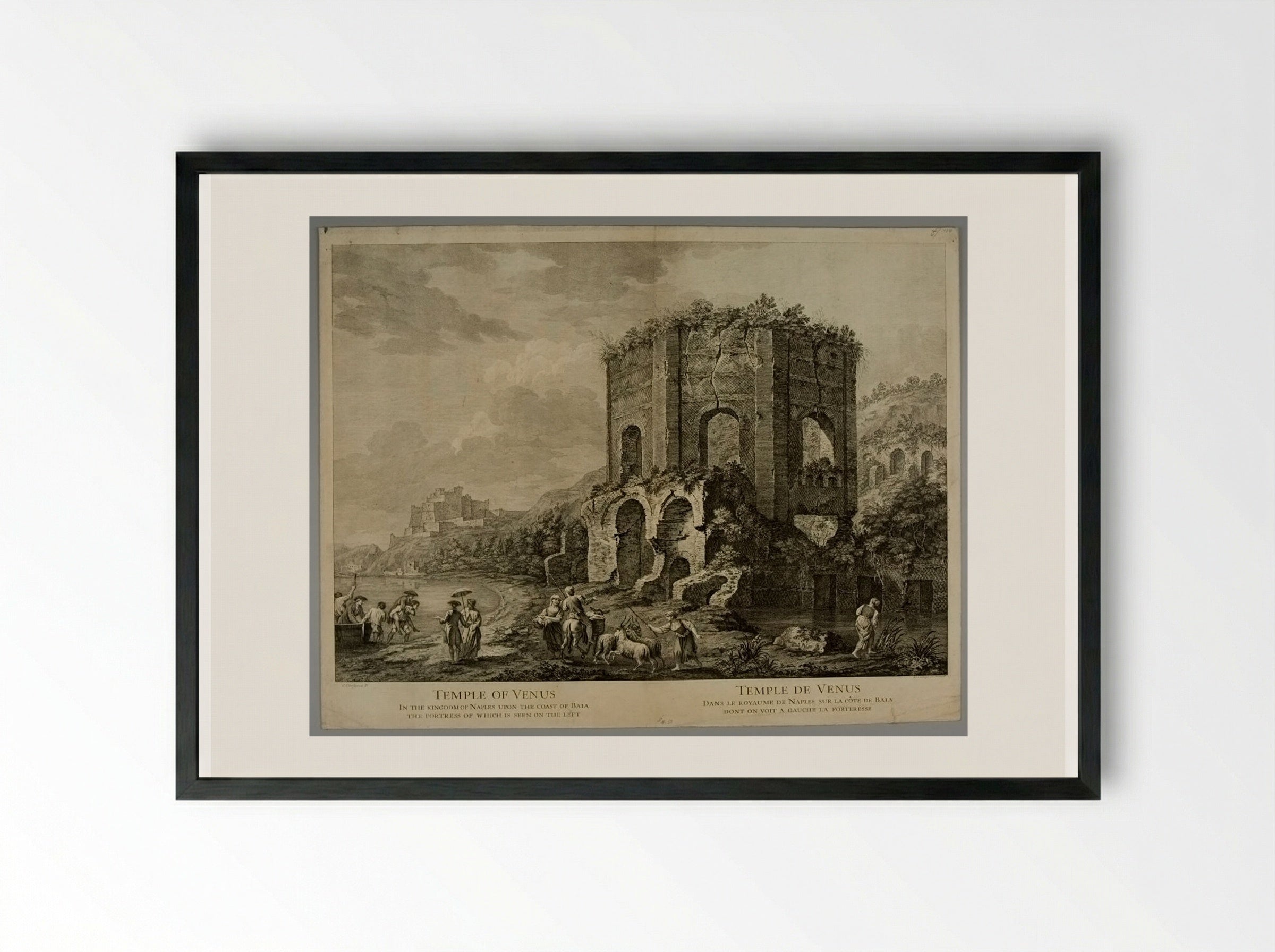 Temple of Venus, Baia - Domenico Cunego - Framed Print Black