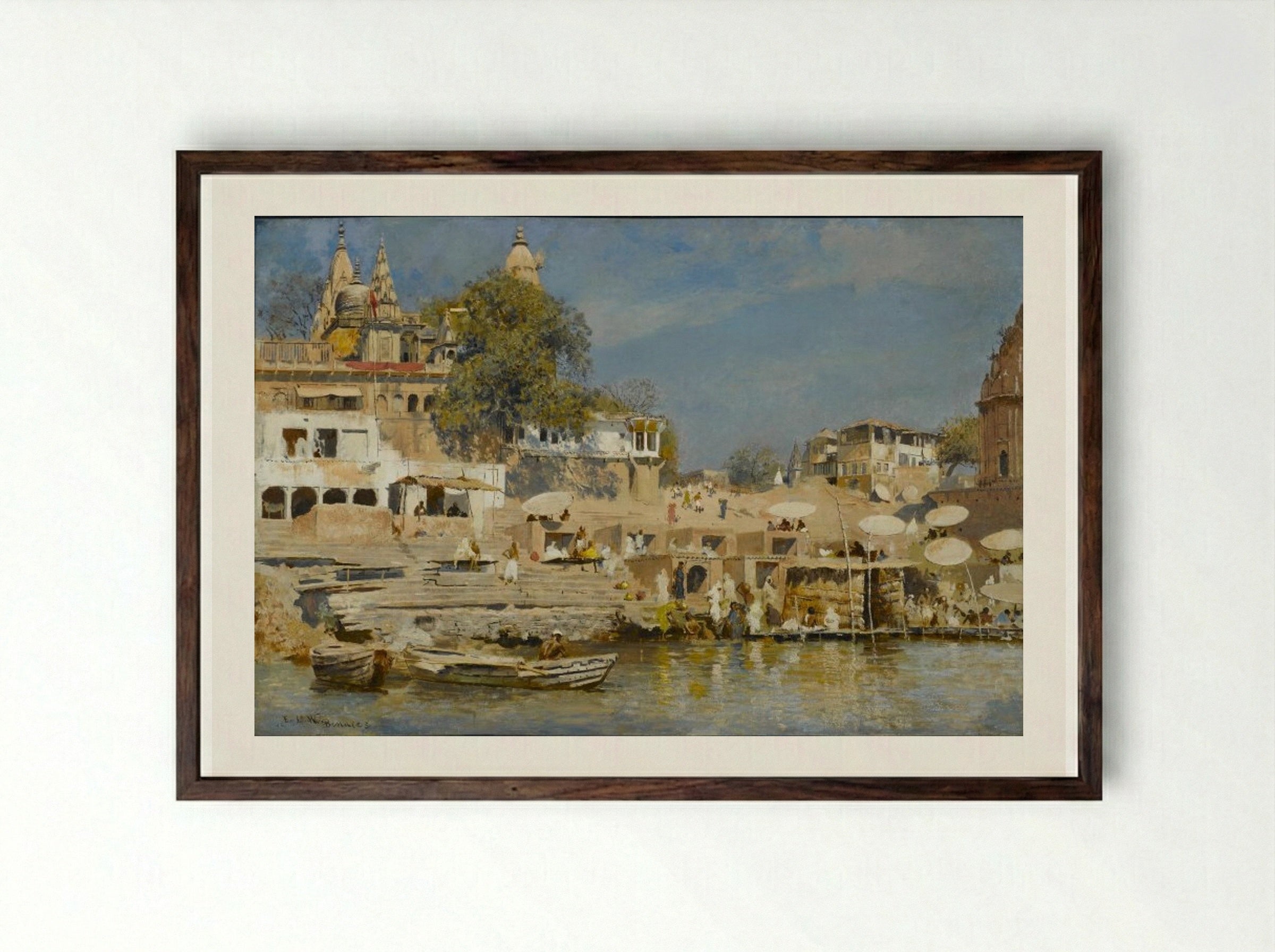 Temples and bathing ghat at Benares - Edwin Lord Weeks - Framed Print Dark Wood
