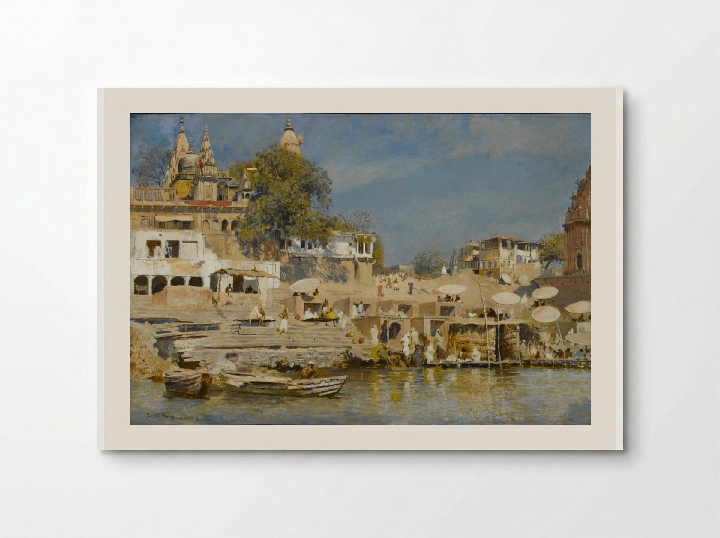 Temples and bathing ghat at Benares - Edwin Lord Weeks - Poster