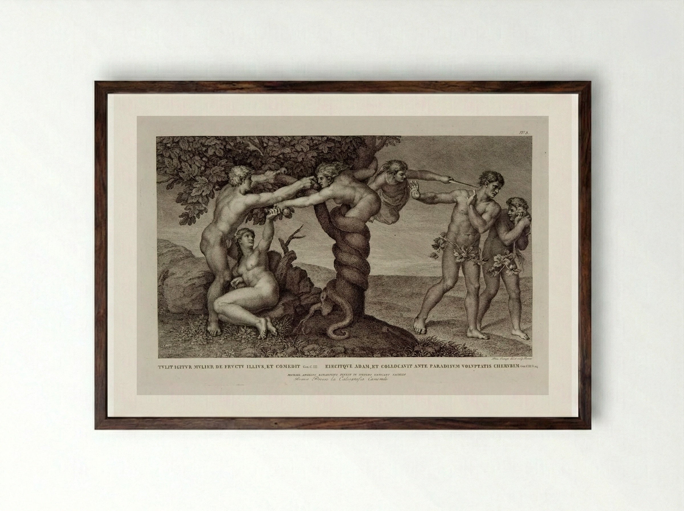 Temptation and Expulsion - Domenico Cunego - Framed Print Dark Wood