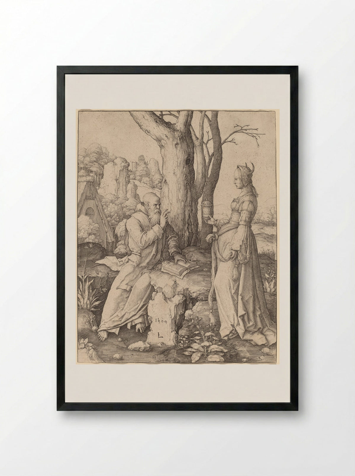 Temptation of Saint Anthony - Lucas van Leyden - Framed Print Black