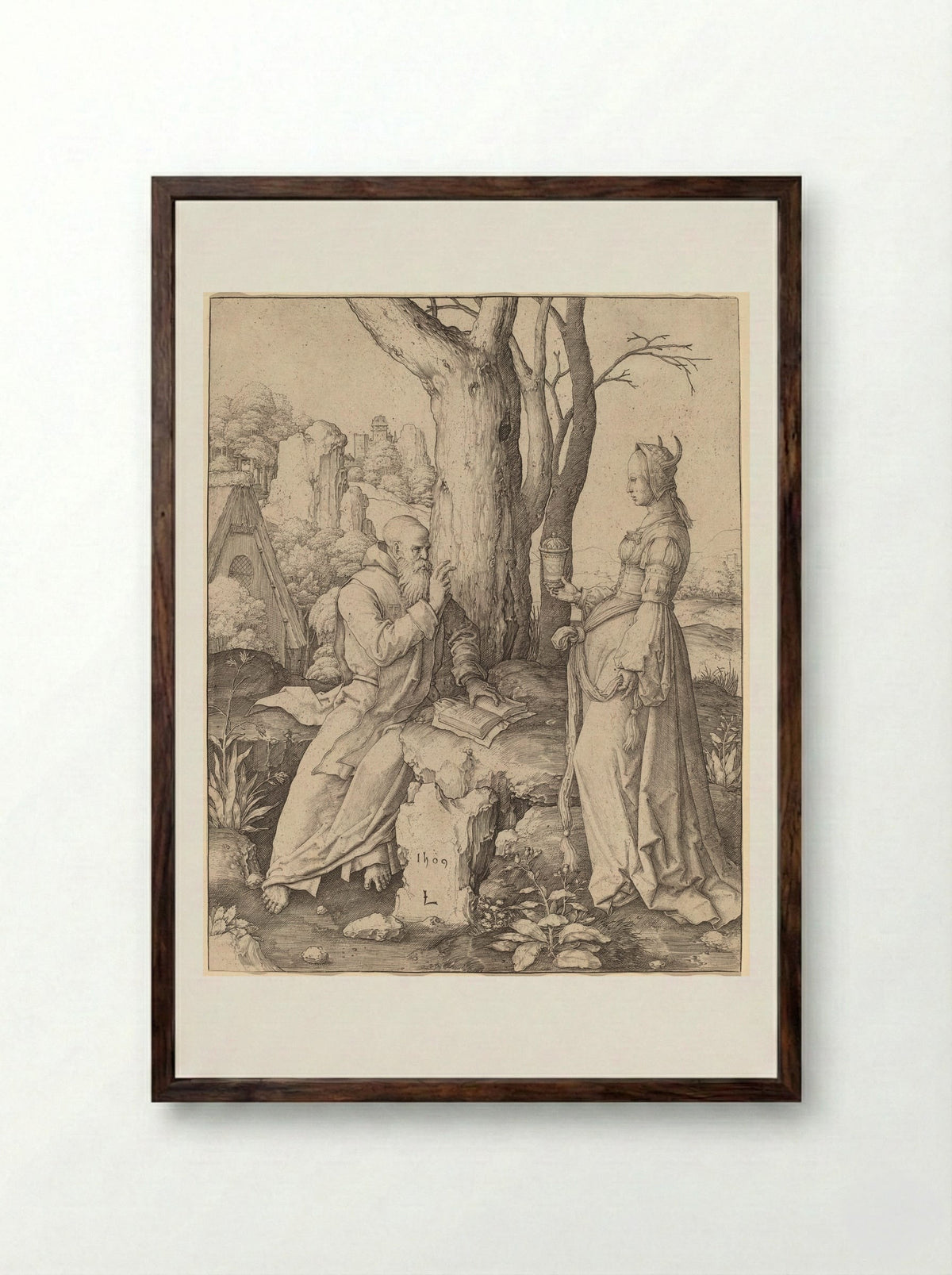 Temptation of Saint Anthony - Lucas van Leyden - Framed Print Dark Wood