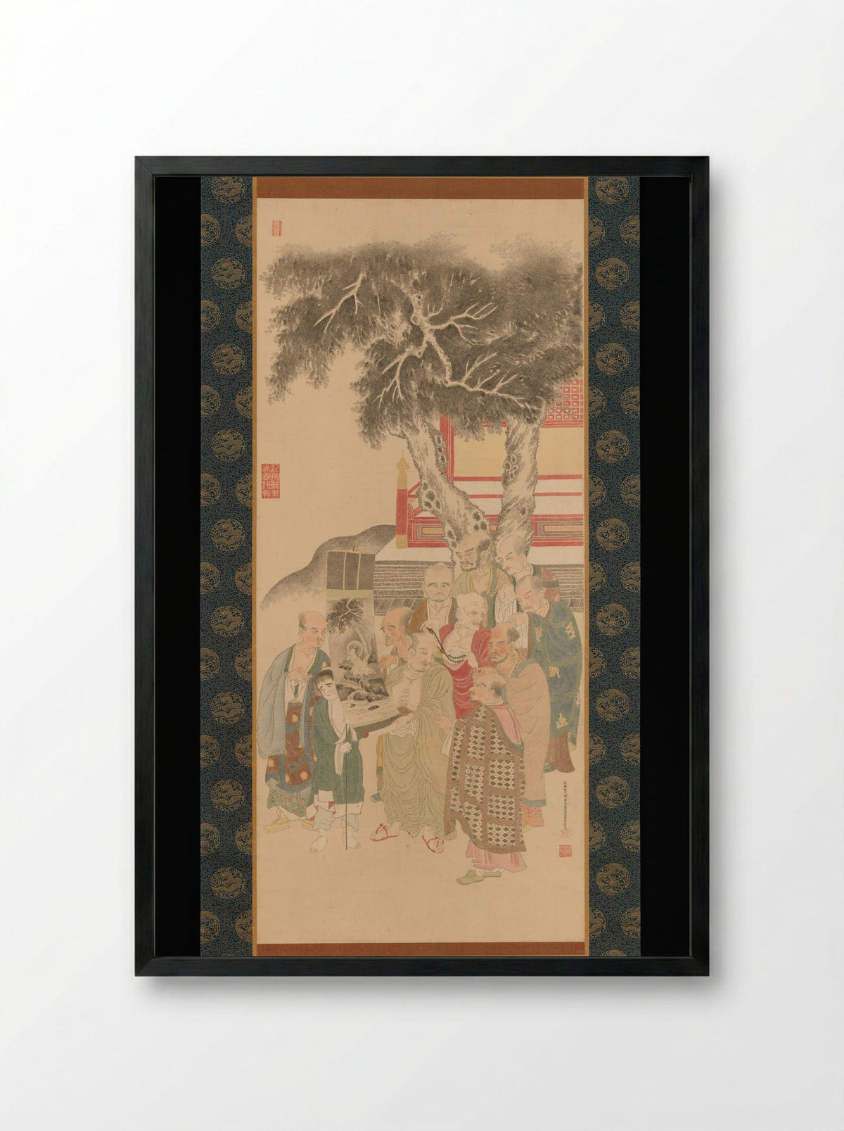 Ten Rakan Examining a Painting of White-Robed Kannon - Katō Nobukiyo - Framed Print Black