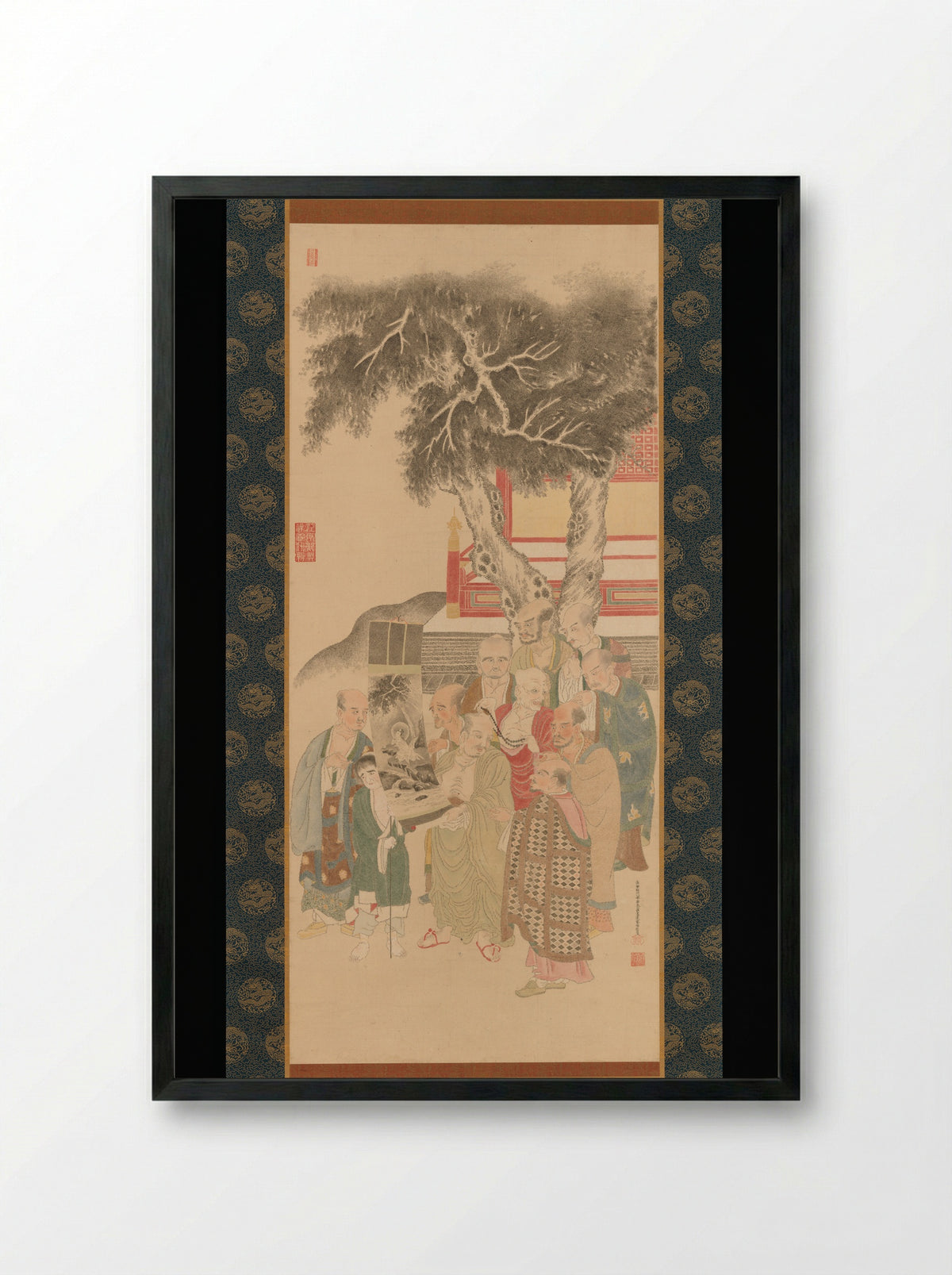 Ten Rakan Examining a Painting of White-Robed Kannon - Katō Nobukiyo - Framed Print Black
