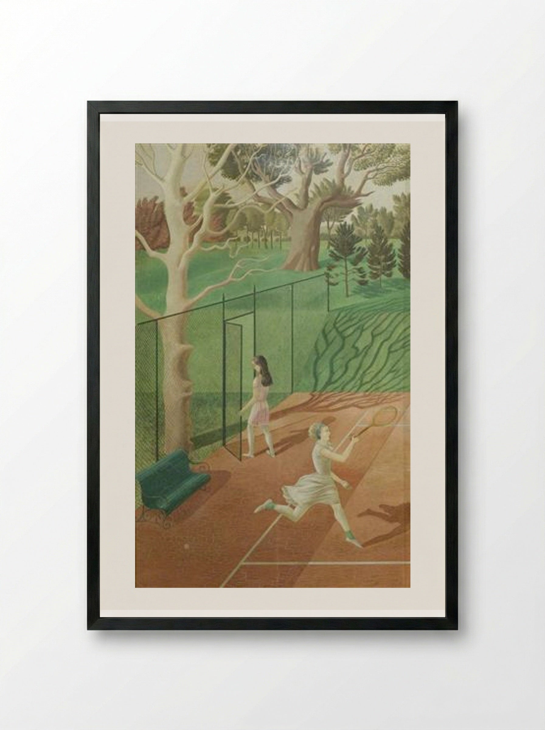 Tennis (triptych, left wing) - Eric Ravilious - Framed Print Black