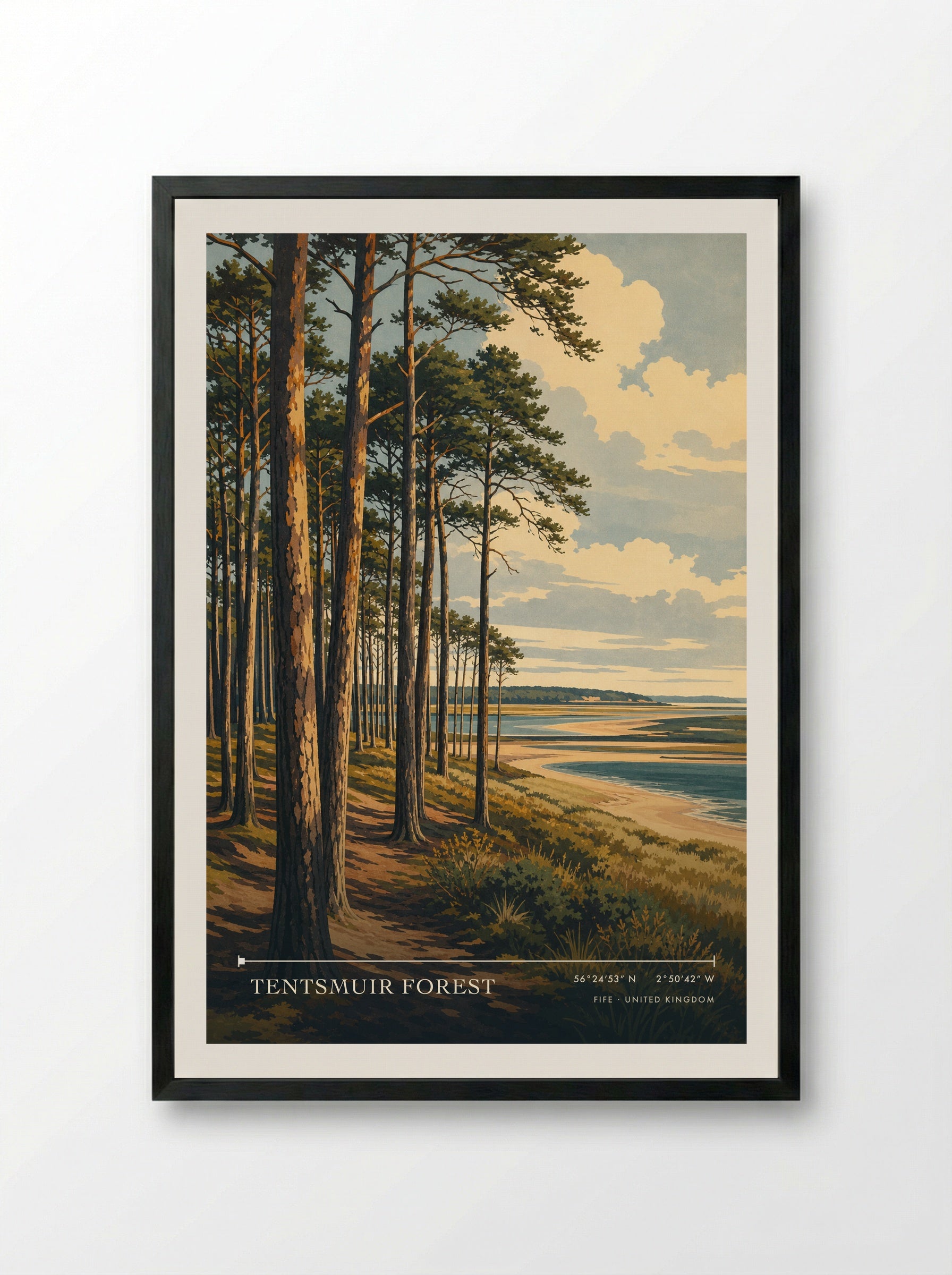 Tentsmuir Forest Fife United Kingdom Travel Poster - Framed Print Black