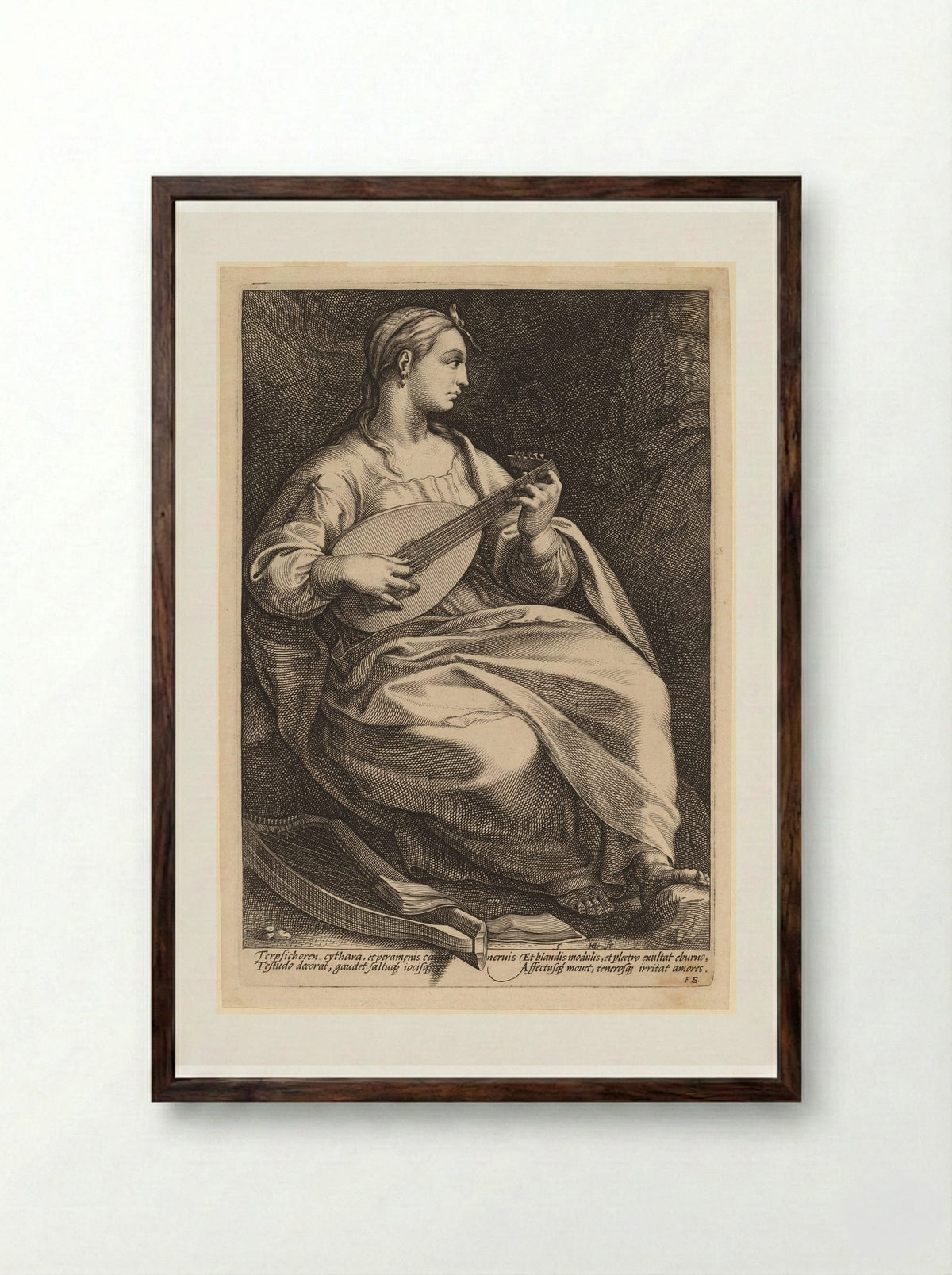 Terpsichore - Hendrick Goltzius - Framed Print Dark Wood