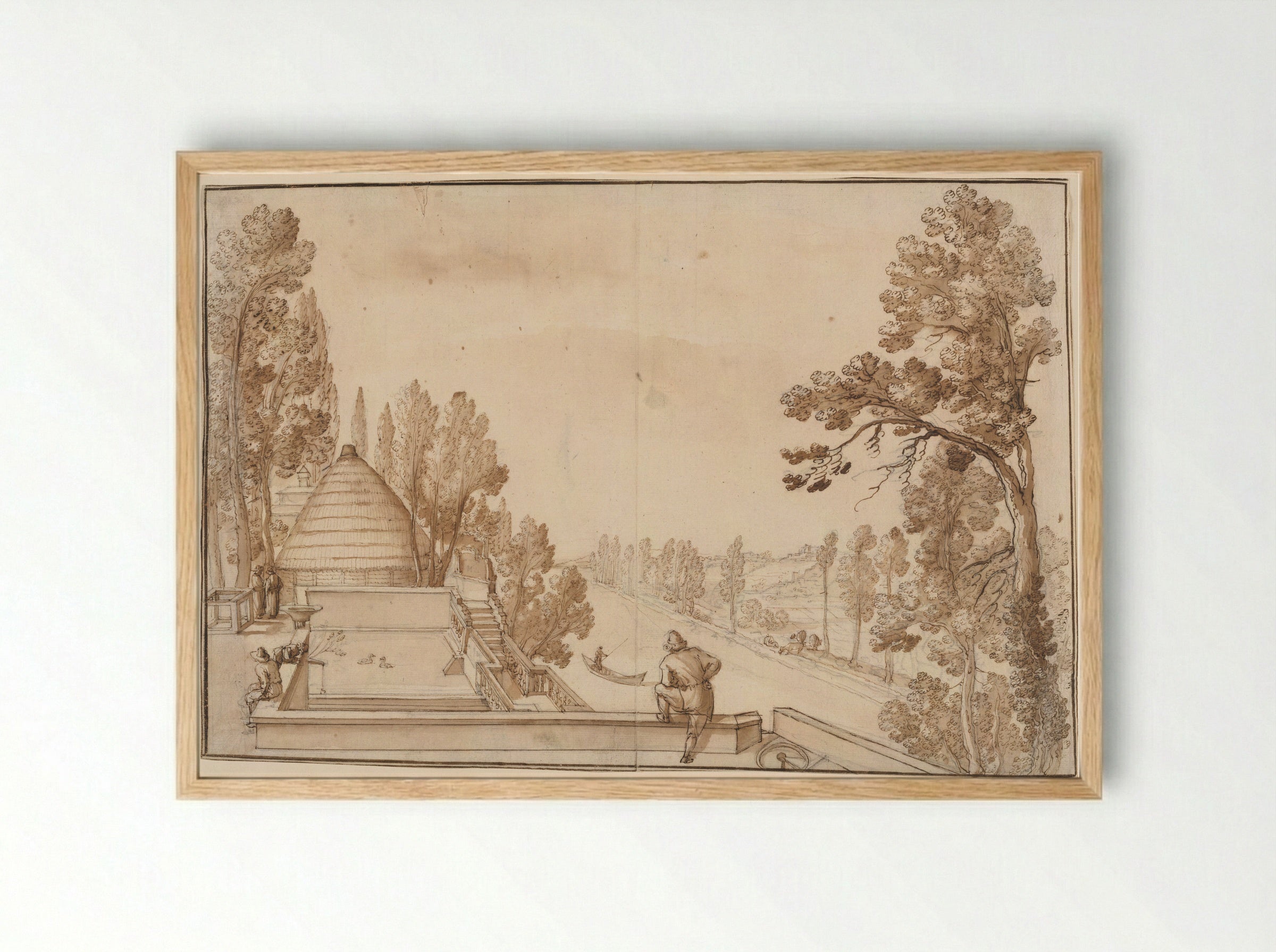 Terrace Overlooking a Canal - Remigio Cantagallina - Framed Print Wood