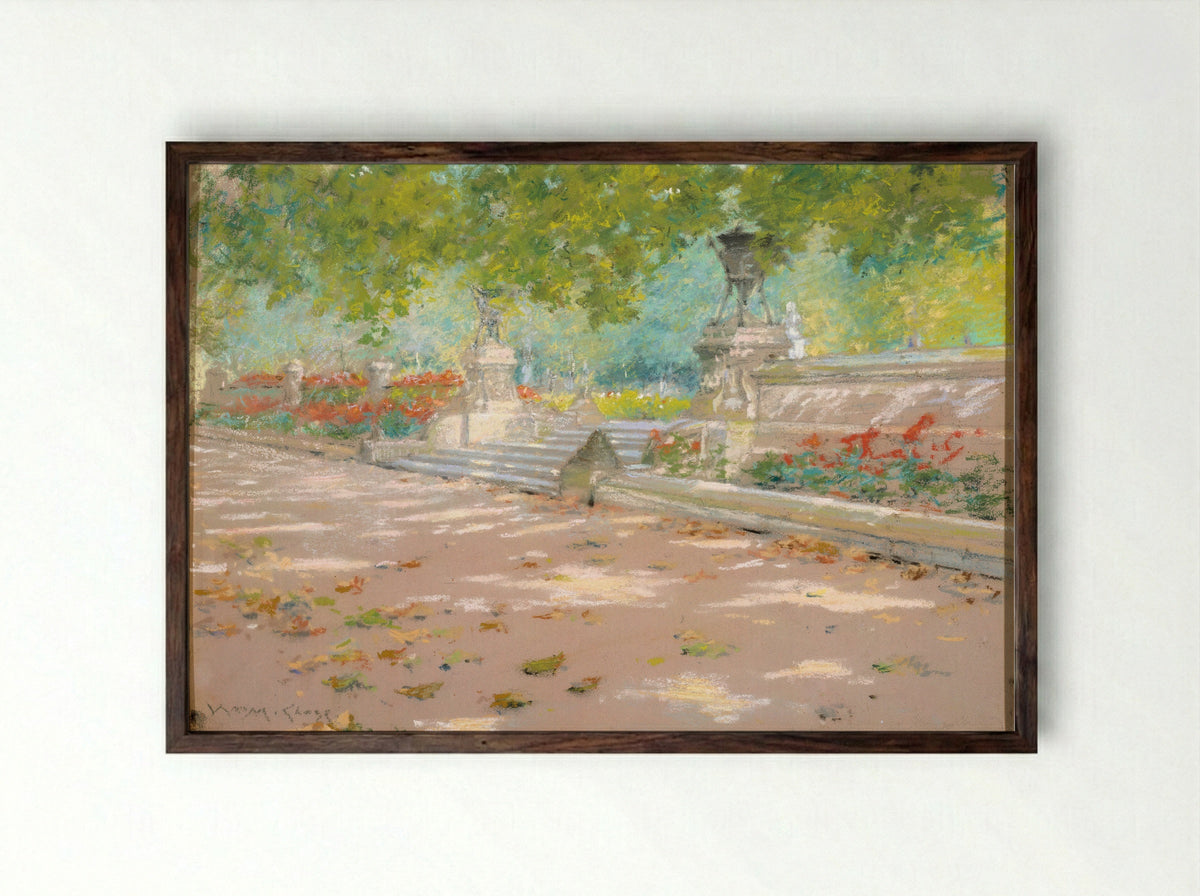 Terrace, Prospect Park - William Merritt Chase - Framed Print Dark Wood