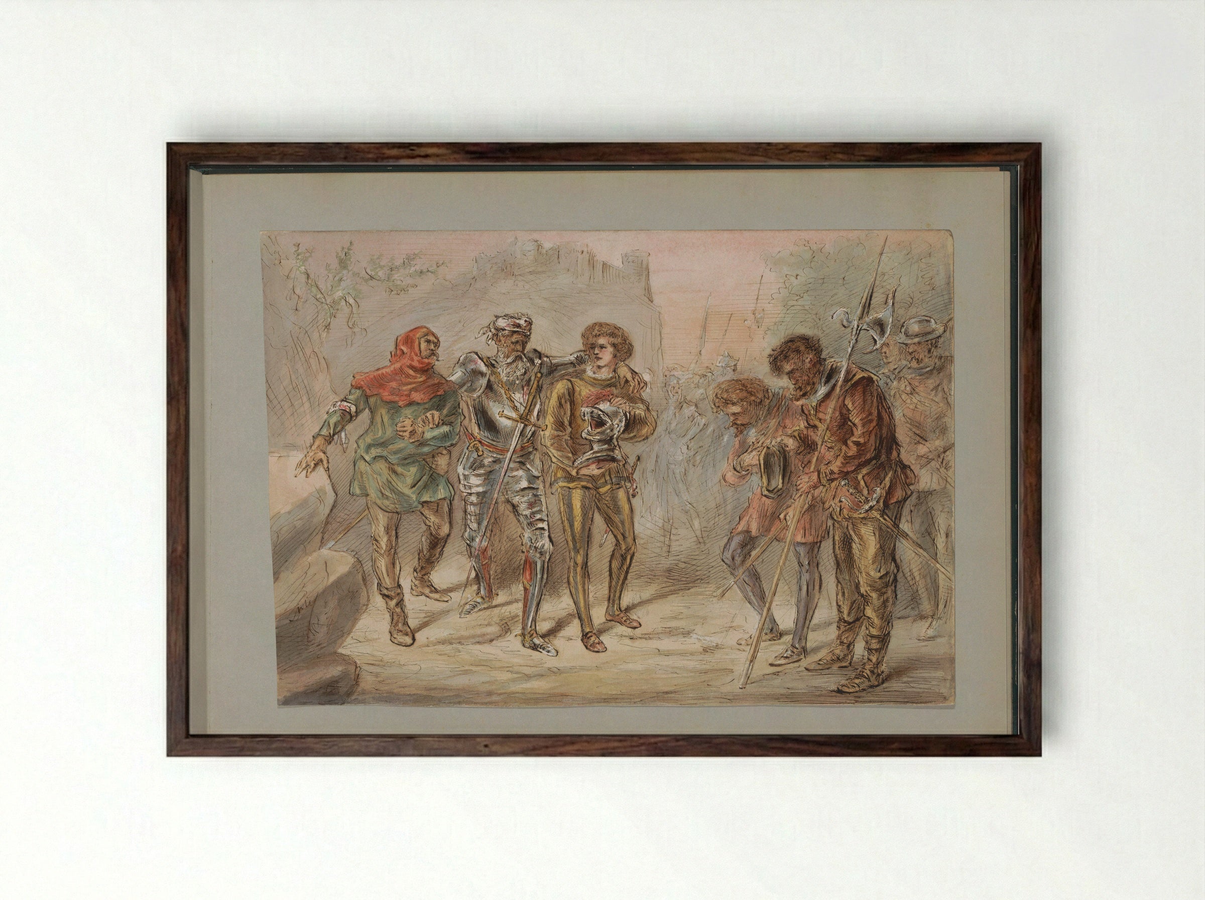 Terugkeer van een gewonde soldaat - Alexander Ver Huell - Framed Print Dark Wood