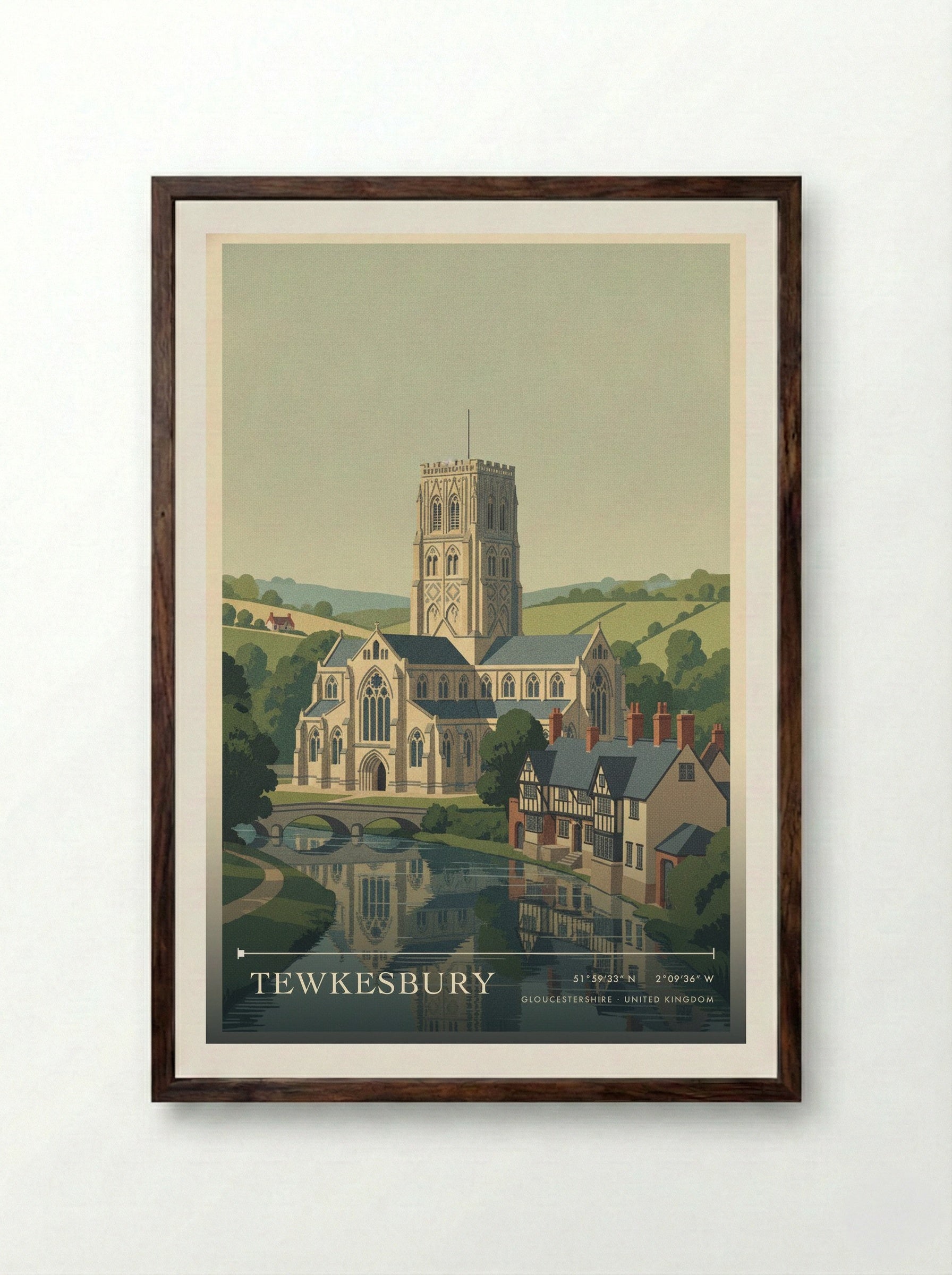 Tewkesbury Gloucestershire United Kingdom Travel Poster - Framed Print Dark Wood