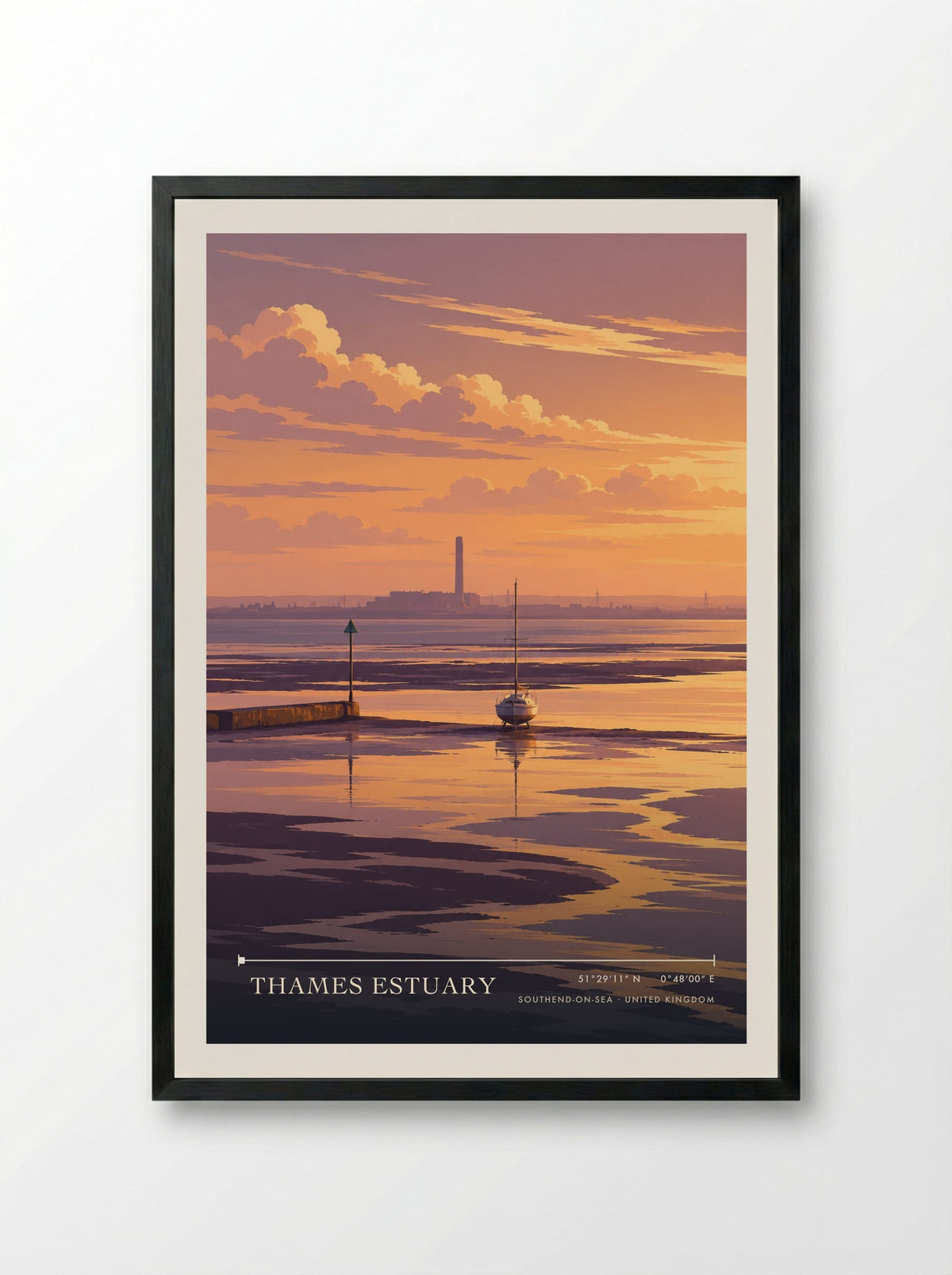 Thames Estuary, Southend-on-Sea | Travel Poster - Framed Print Black