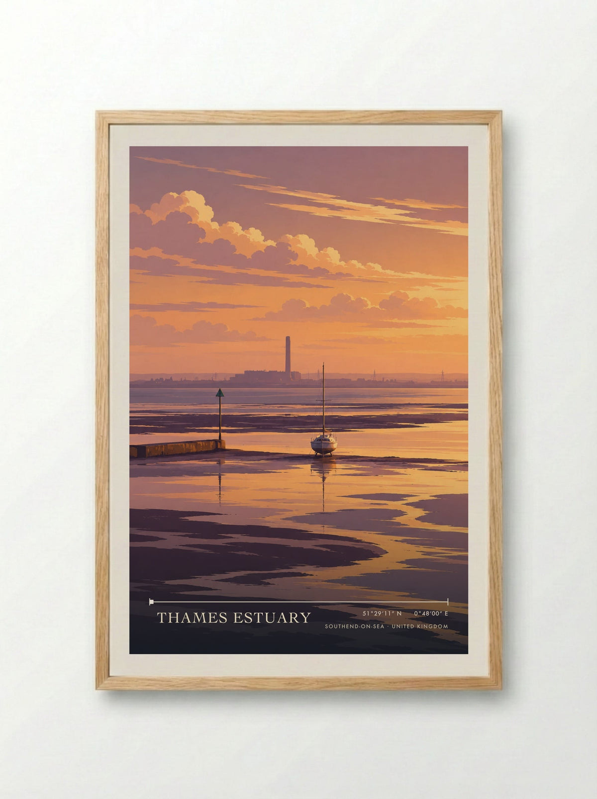 Thames Estuary, Southend-on-Sea | Travel Poster - Framed Print Wood