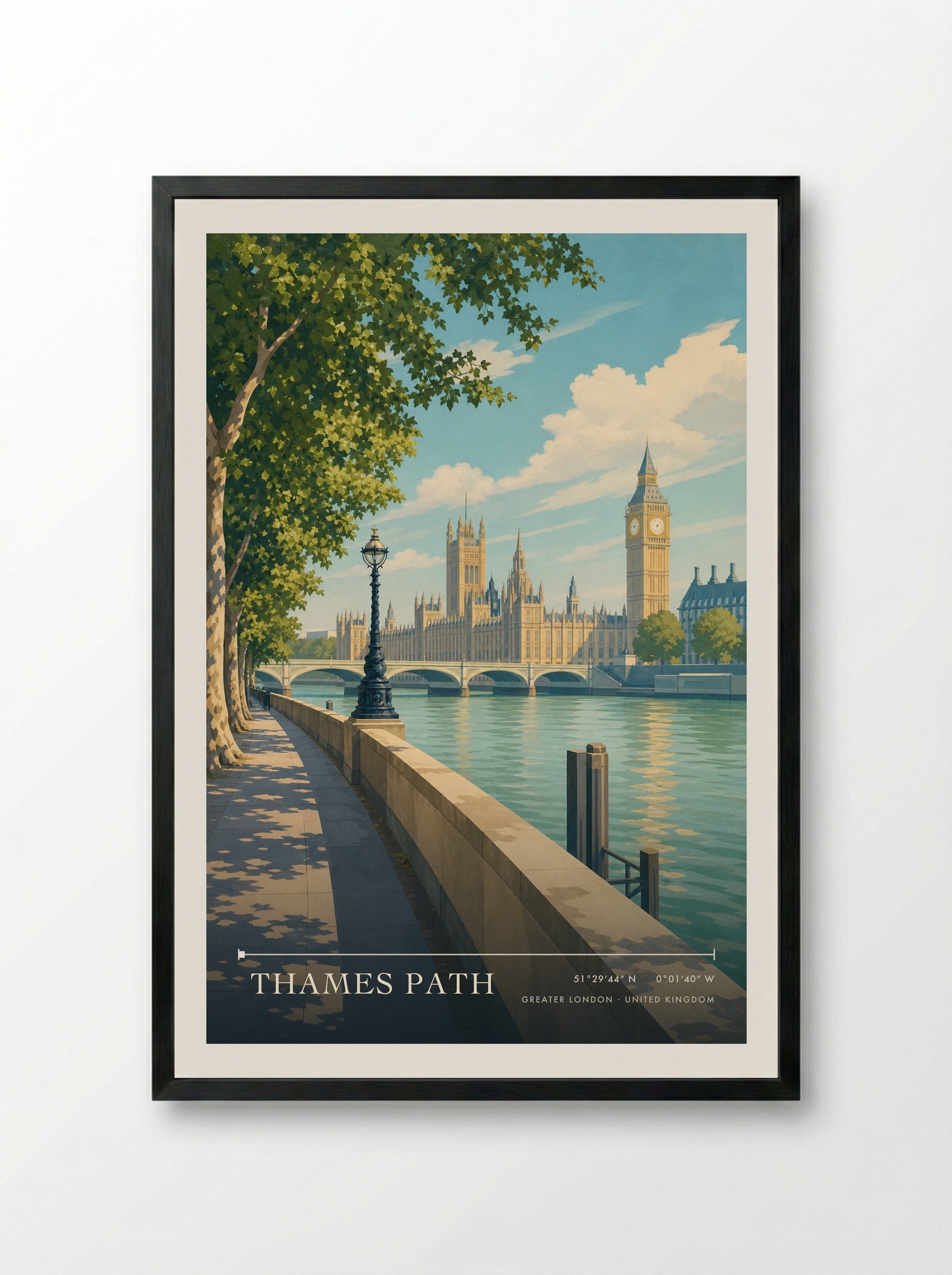 Thames Path Greater London United Kingdom Travel Poster - Framed Print Black
