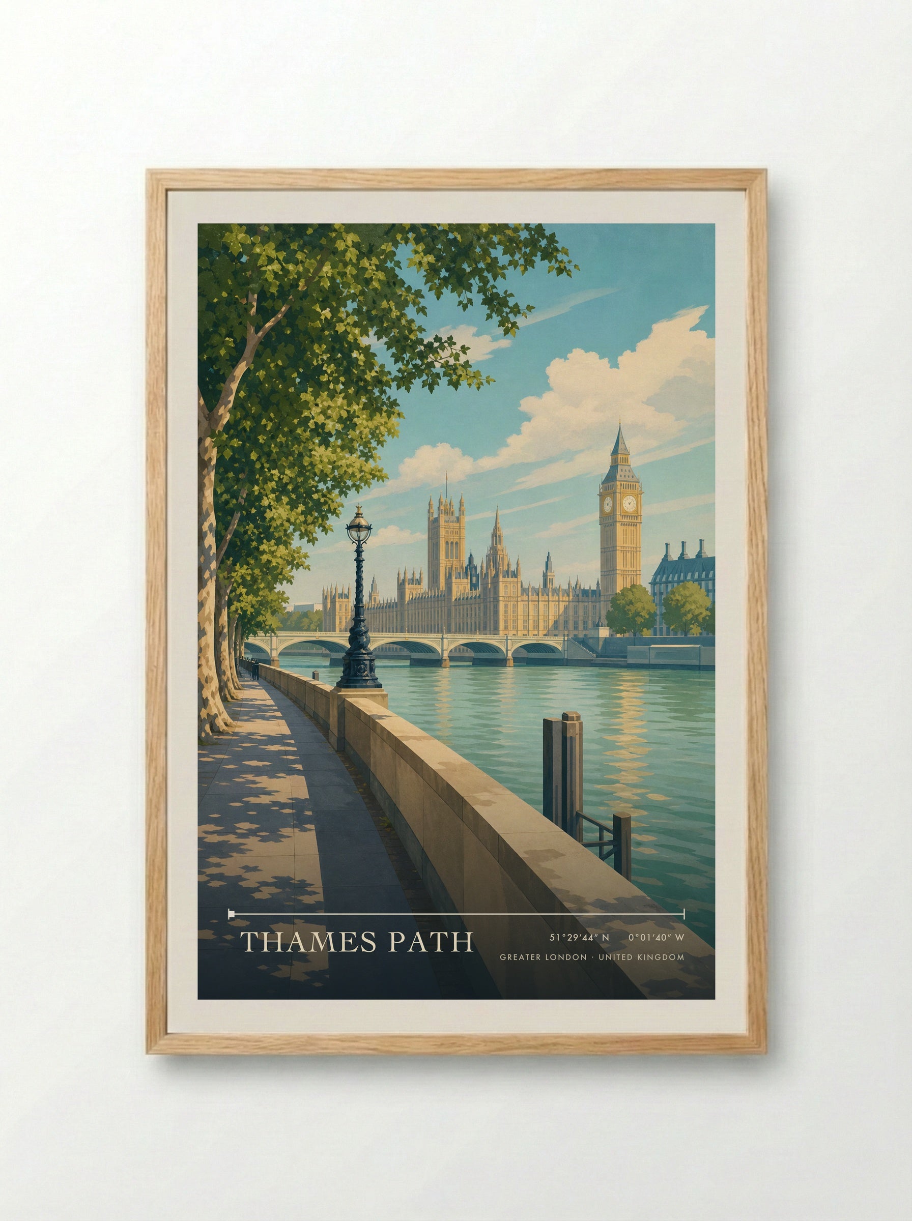 Thames Path Greater London United Kingdom Travel Poster - Framed Print Wood