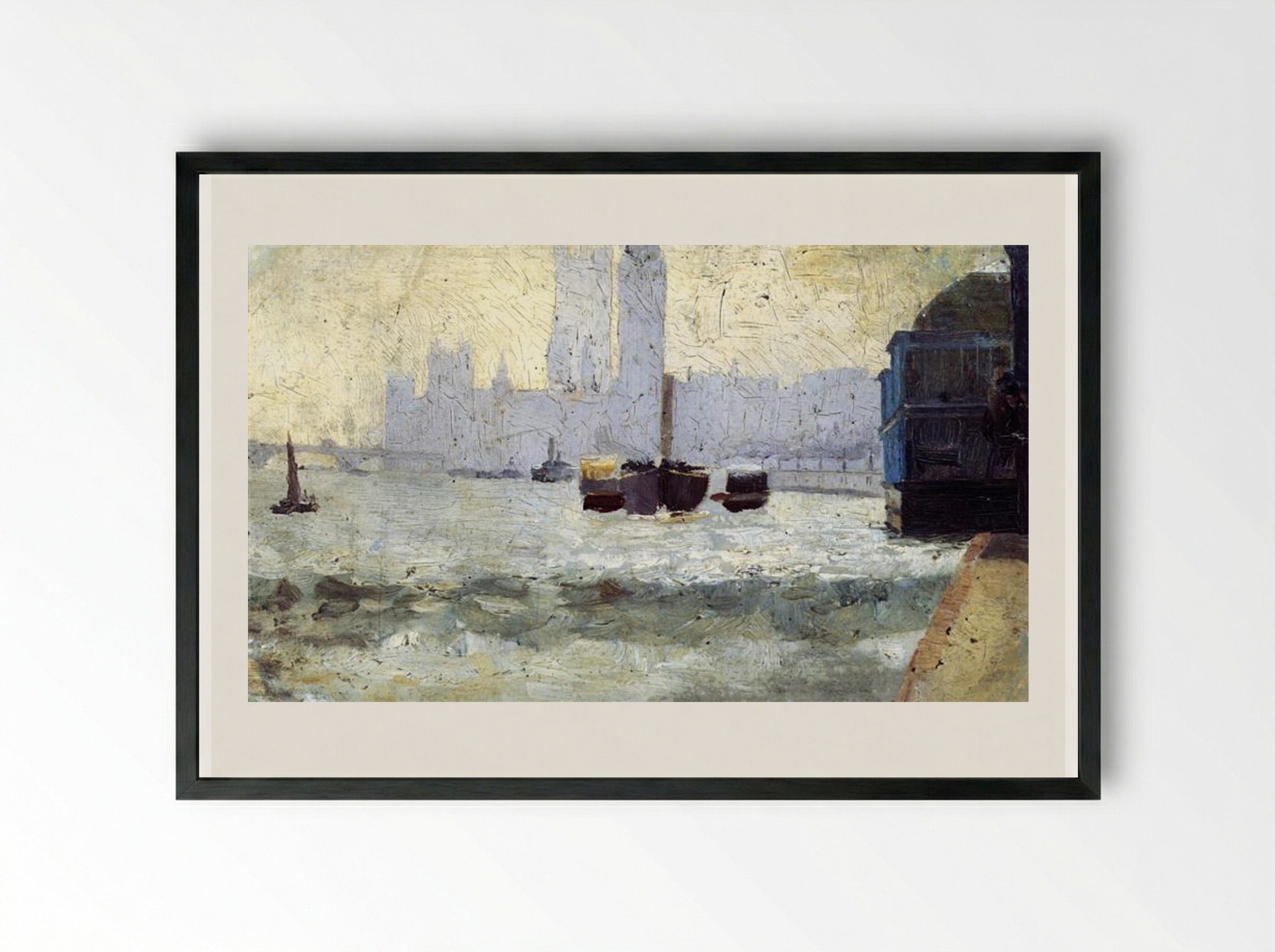 Thames Scene - Tom Roberts - Framed Print Black