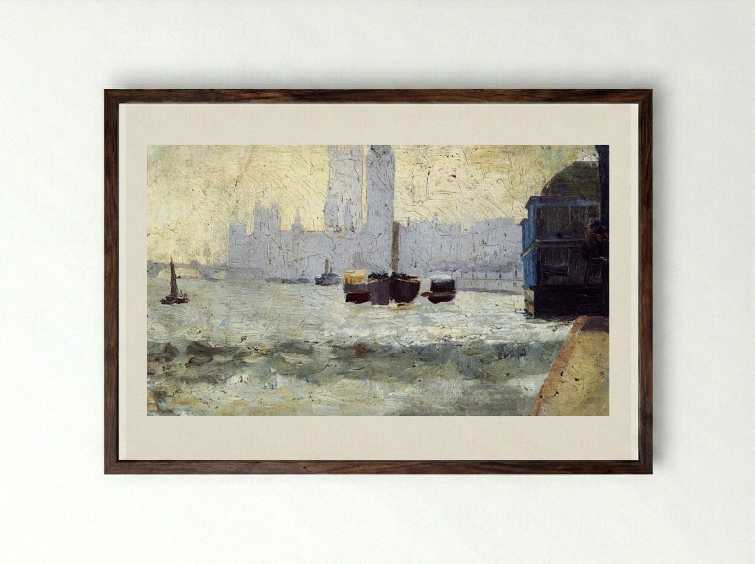 Thames Scene - Tom Roberts - Framed Print Dark Wood