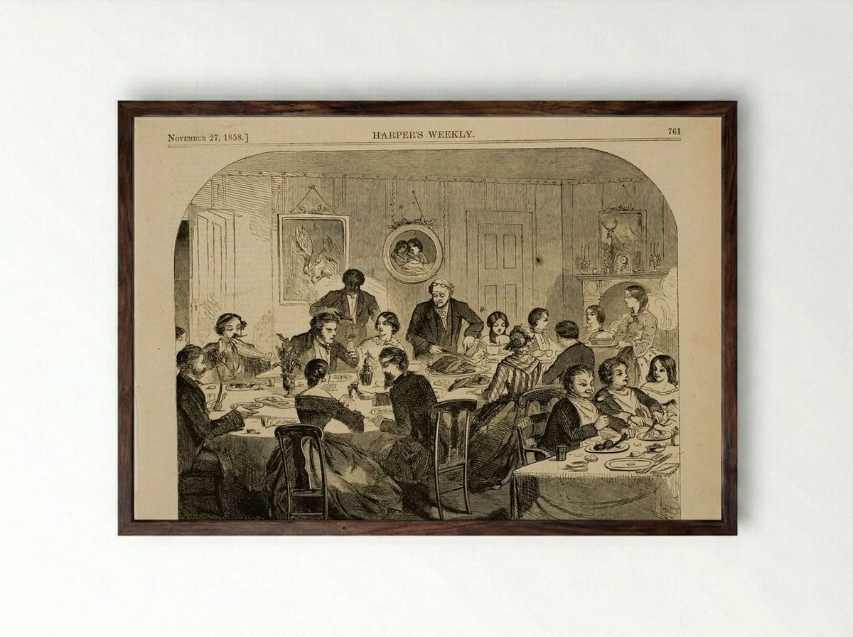 Thanksgiving Day - The Dinner - Winslow Homer - Framed Print Dark Wood