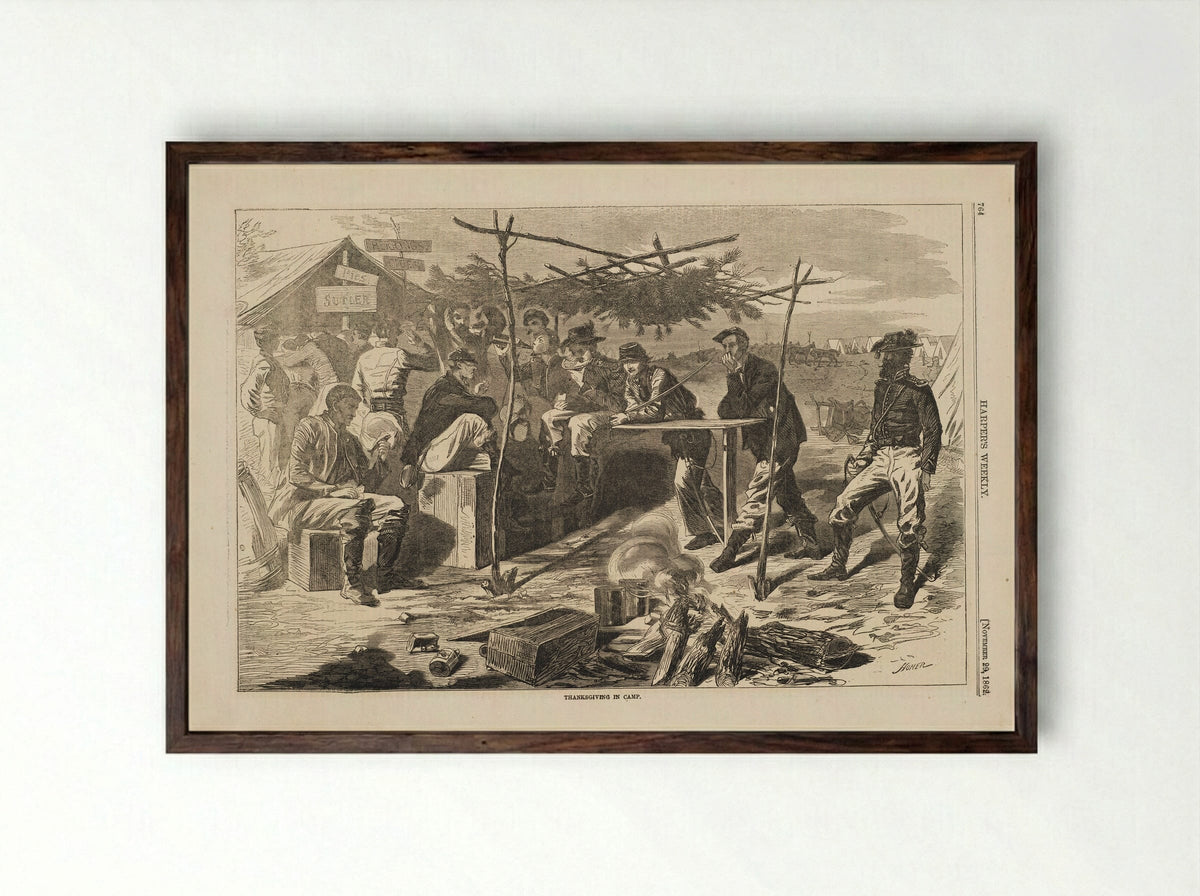 Thanksgiving in Camp - Winslow Homer - Framed Print Dark Wood