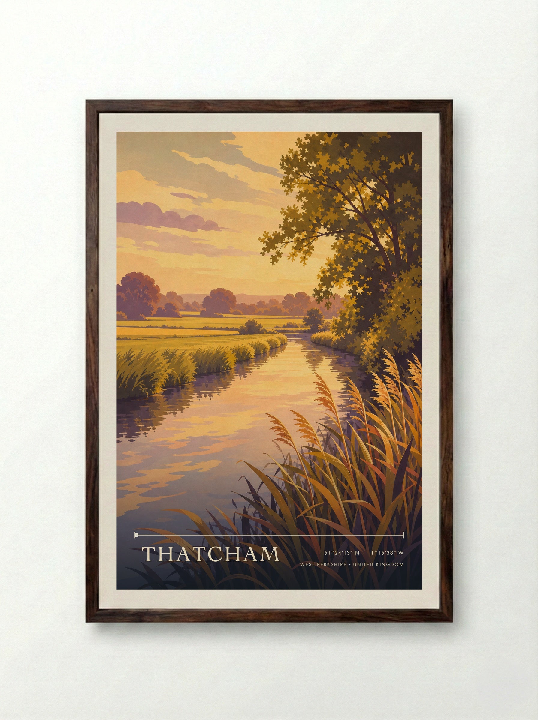 Thatcham West Berkshire United Kingdom Travel Poster - Framed Print Dark Wood