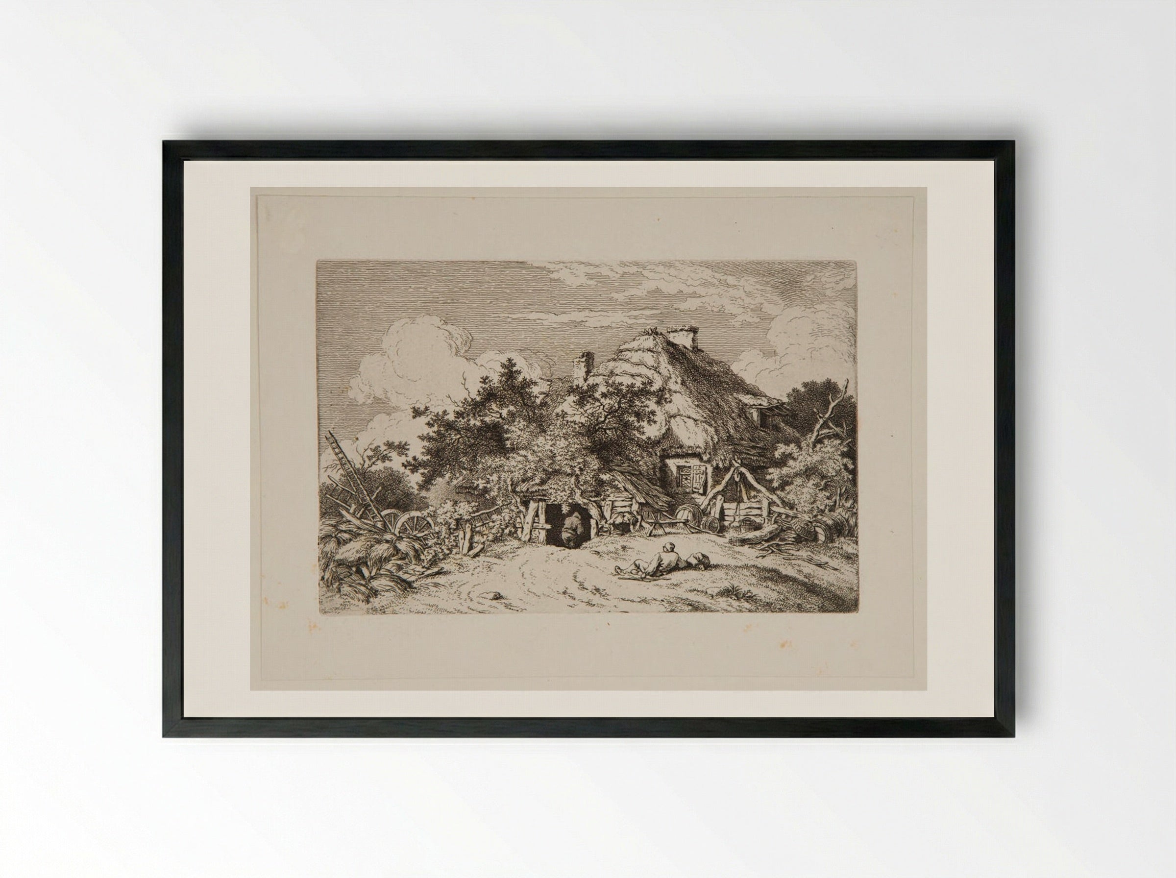 Thatched Cottage - Ferdinand Kobell - Framed Print Black