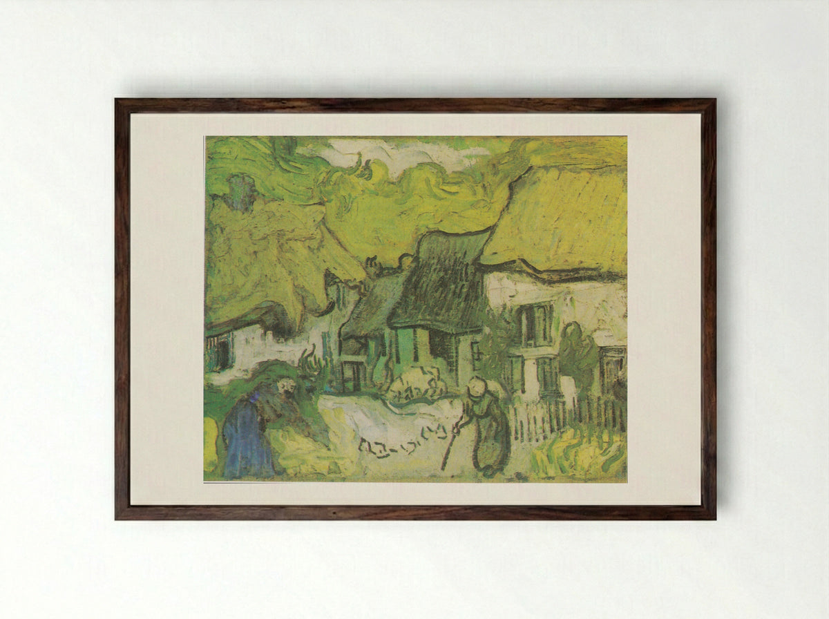 Thatched Cottages in Jorgus - Vincent van Gogh - Framed Print Dark Wood