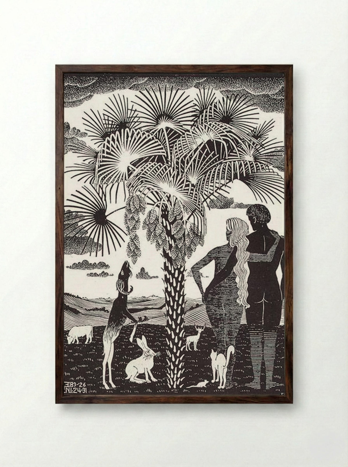 The 6th Day of the Creation - M.C. Escher - Framed Print Dark Wood