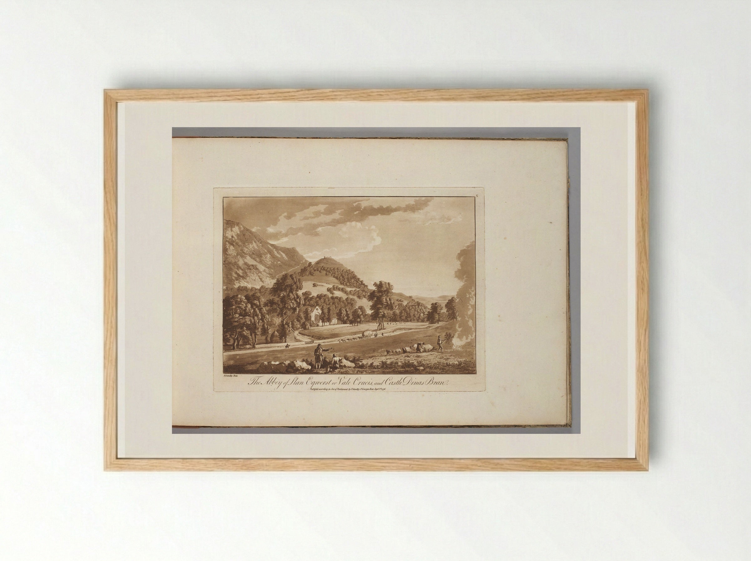 The Abbey of Llan Egwerst of Vale Crucis, and Castle Dinas Bran - Paul Sandby - Framed Print Wood