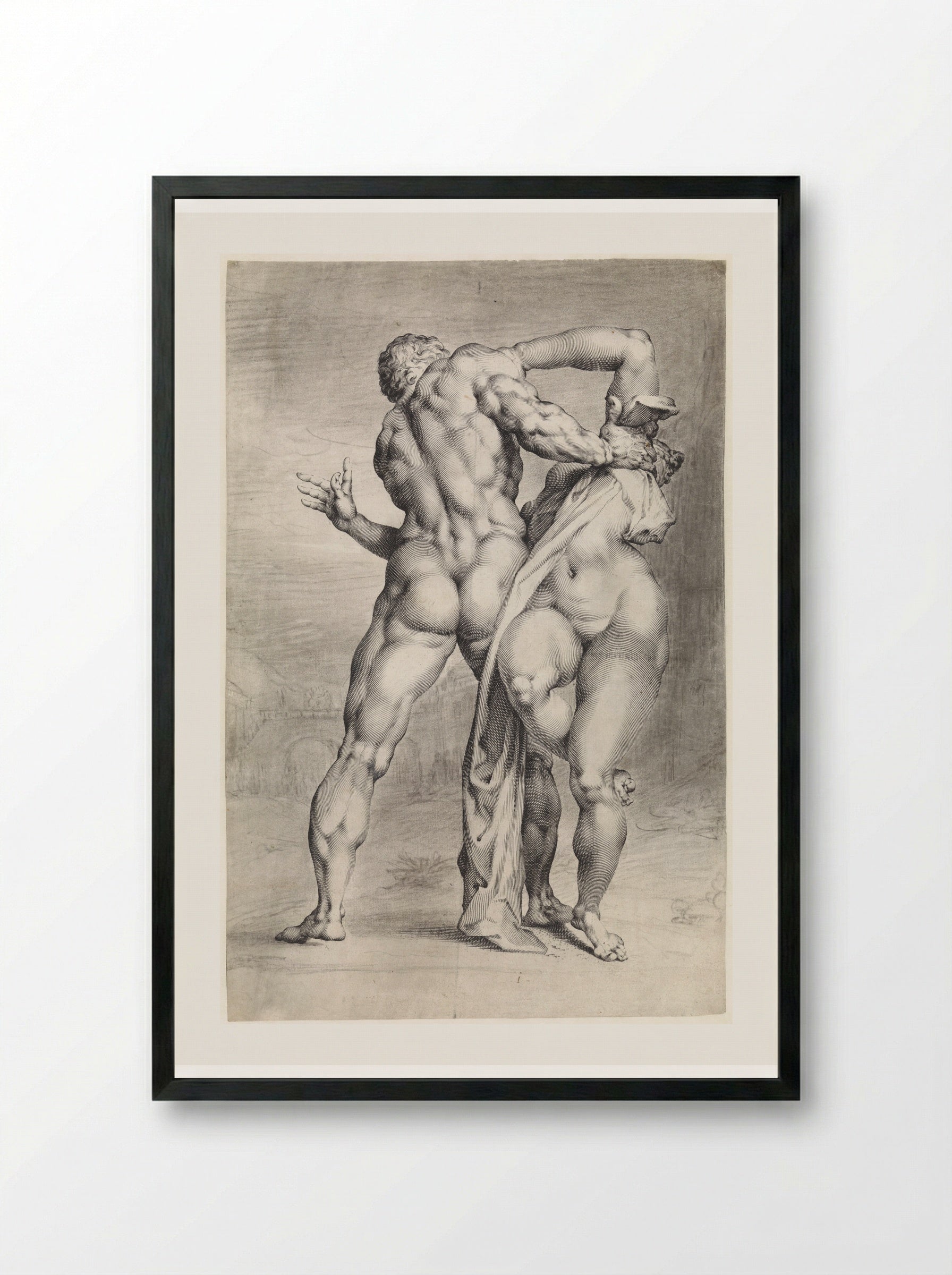 The Abduction of a Sabine Woman (Rear View) - Jan Harmensz. Muller - Framed Print Black