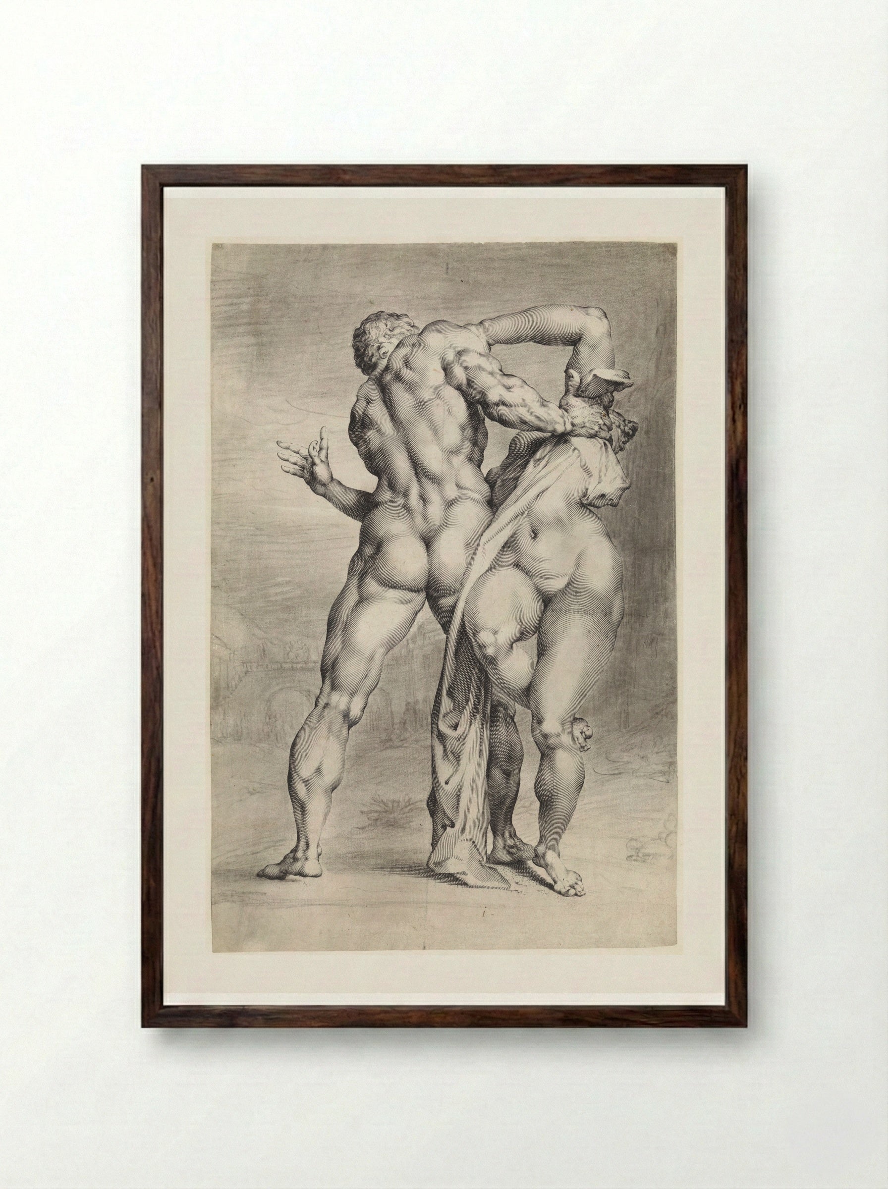 The Abduction of a Sabine Woman (Rear View) - Jan Harmensz. Muller - Framed Print Dark Wood