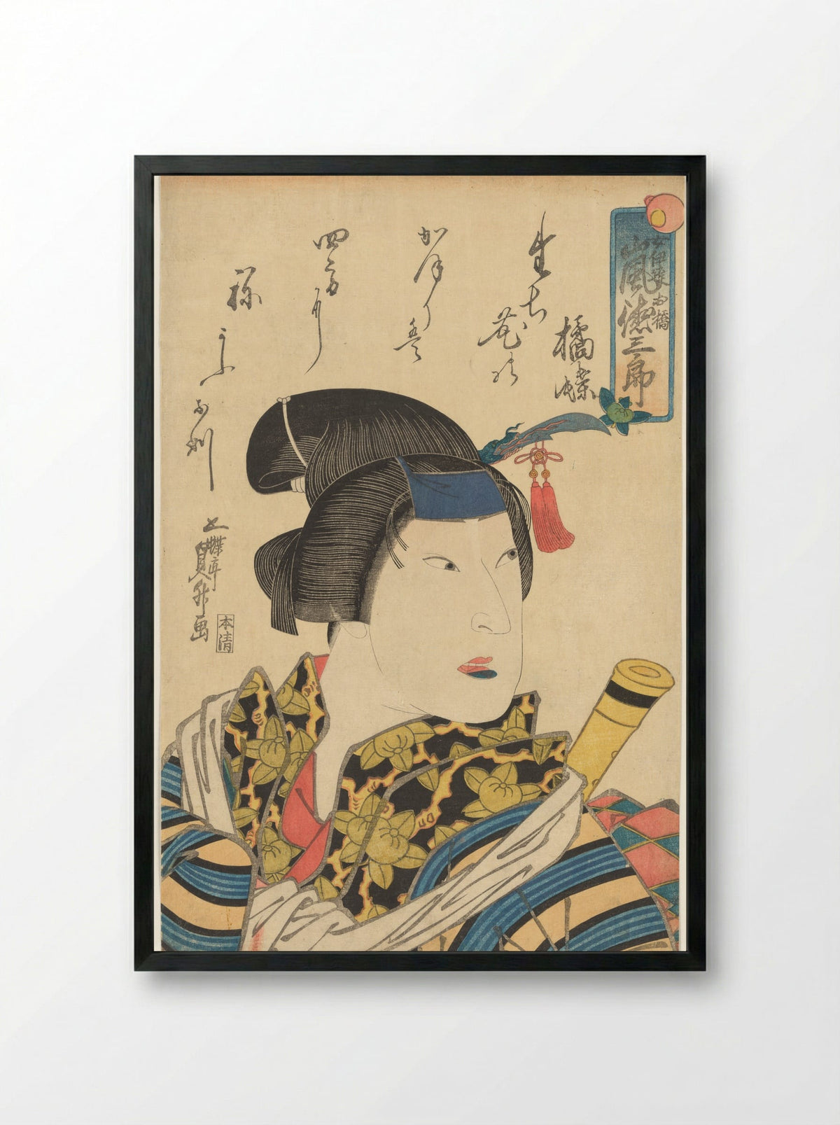 The Actor Arashi Tokusaburō as the Female Gallant (Onnadate) Ohashi - Utagawa Sadamasu - Framed Print Black