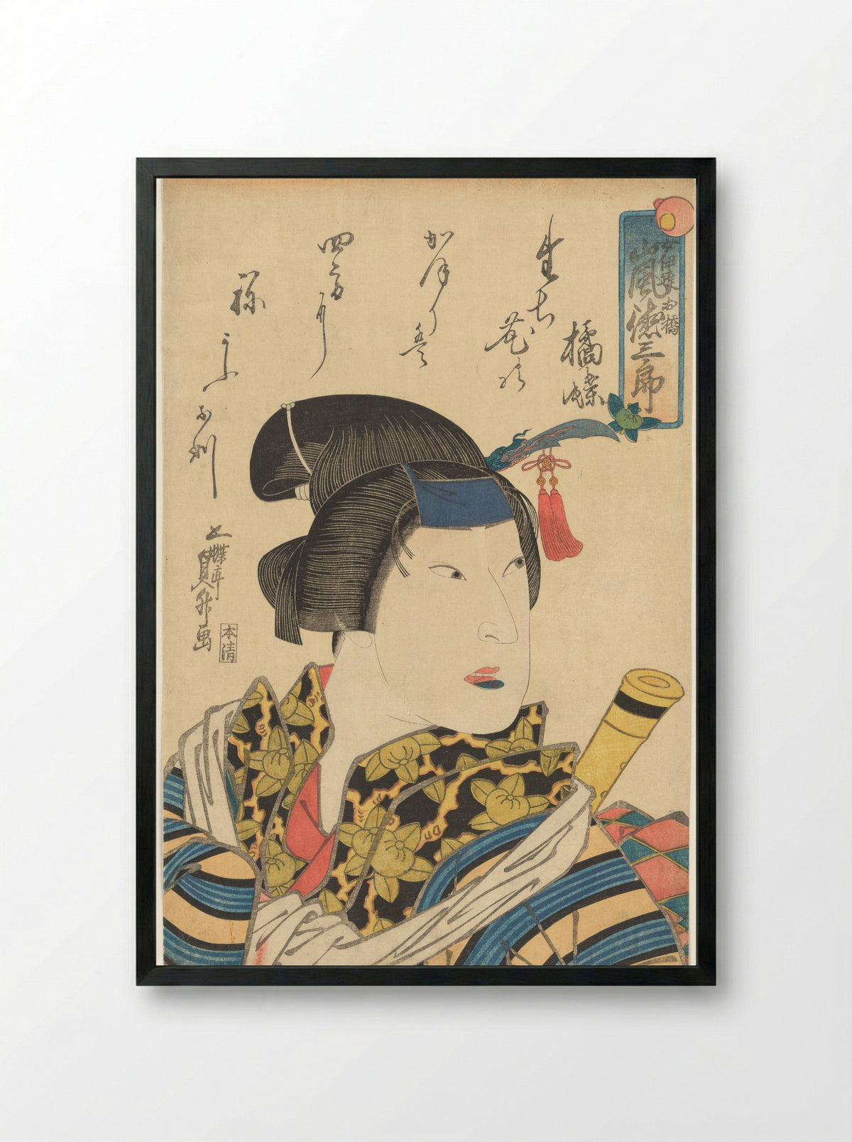 The Actor Arashi Tokusaburō as the Female Gallant (Onnadate) Ohashi - Utagawa Sadamasu - Framed Print Black